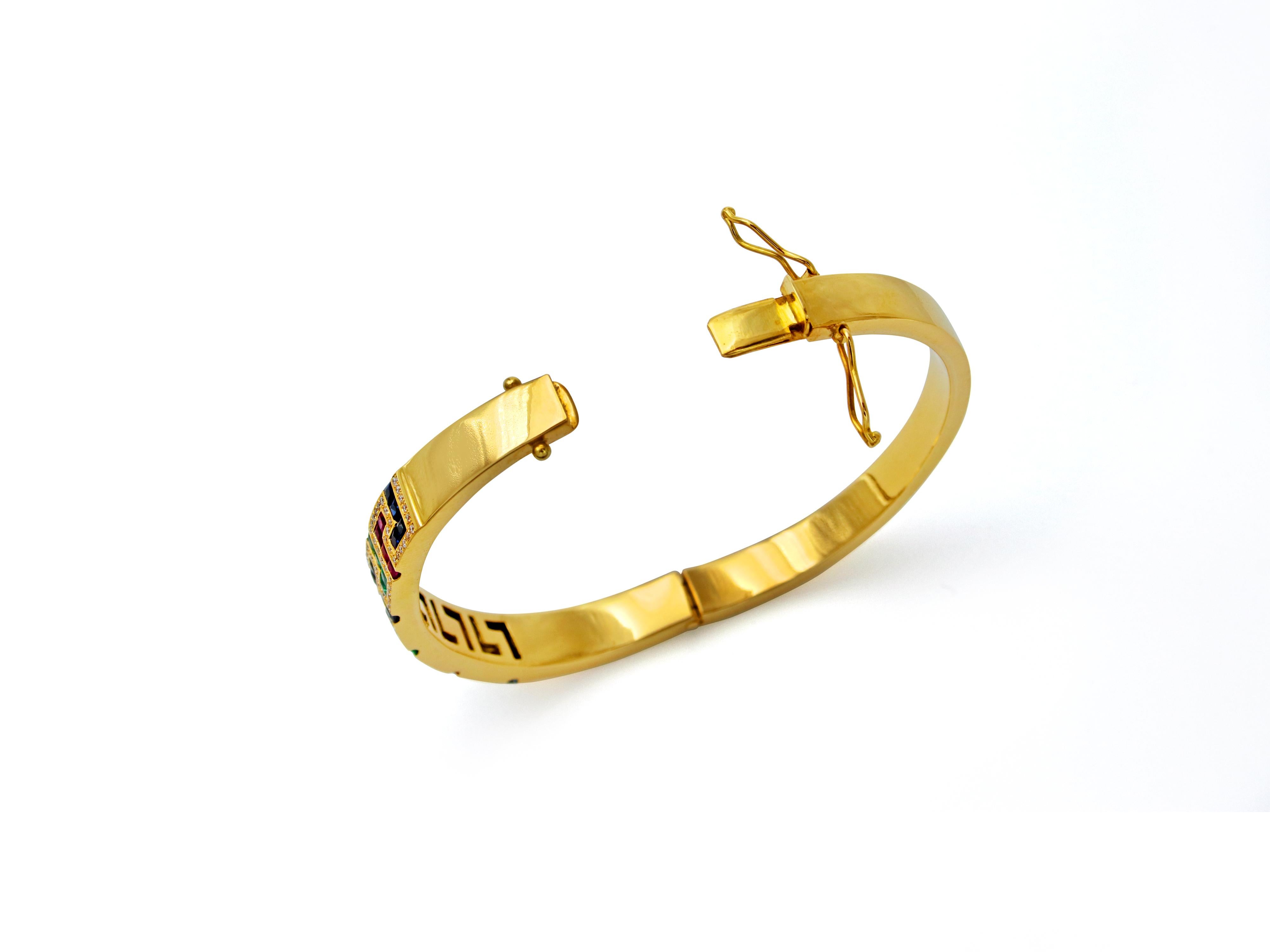 Classical Greek Dimos 18k Gold Greek Key Cocktail Bangle Bracelet For Sale