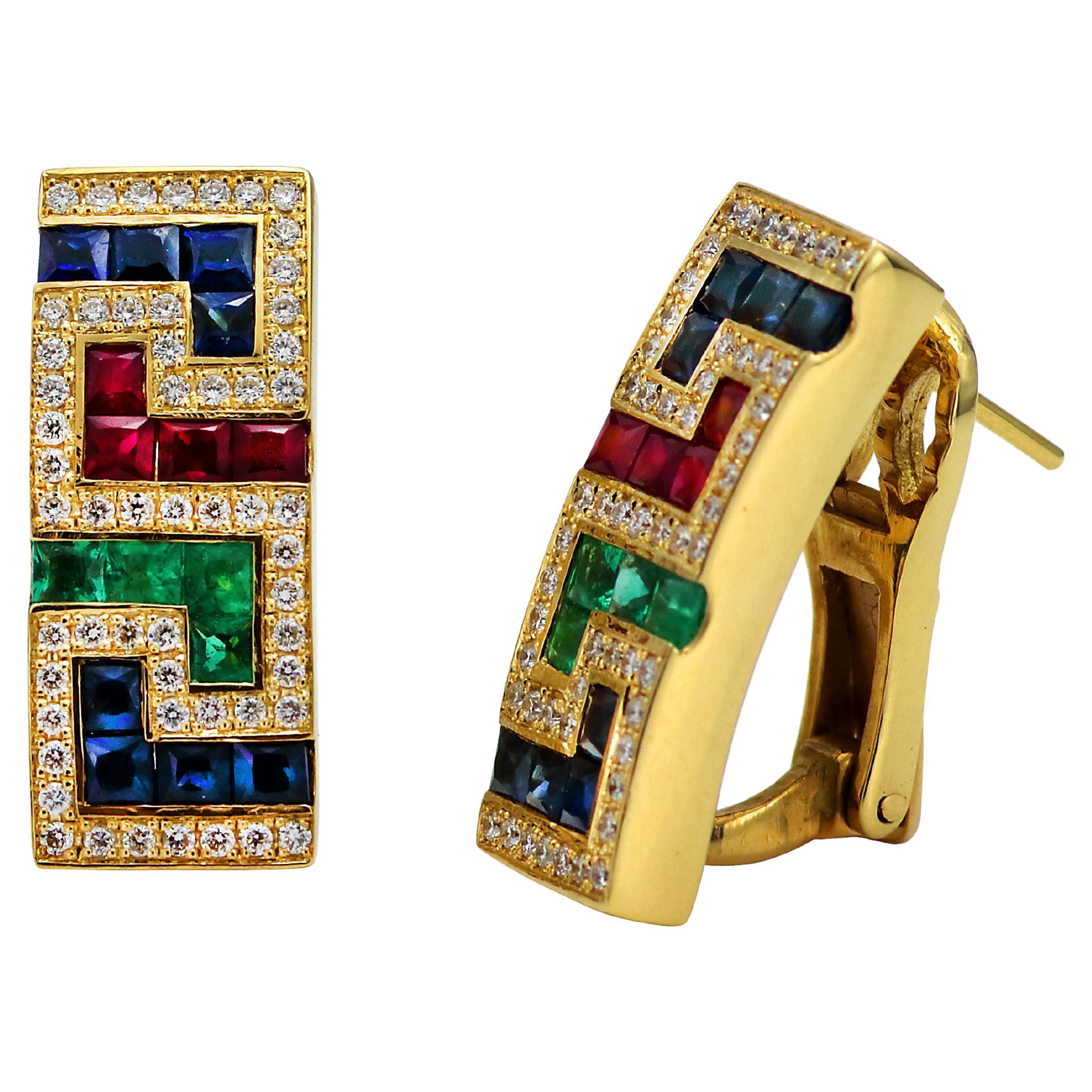 Dimos 18k Gold Greek Key Cocktail Earrings For Sale