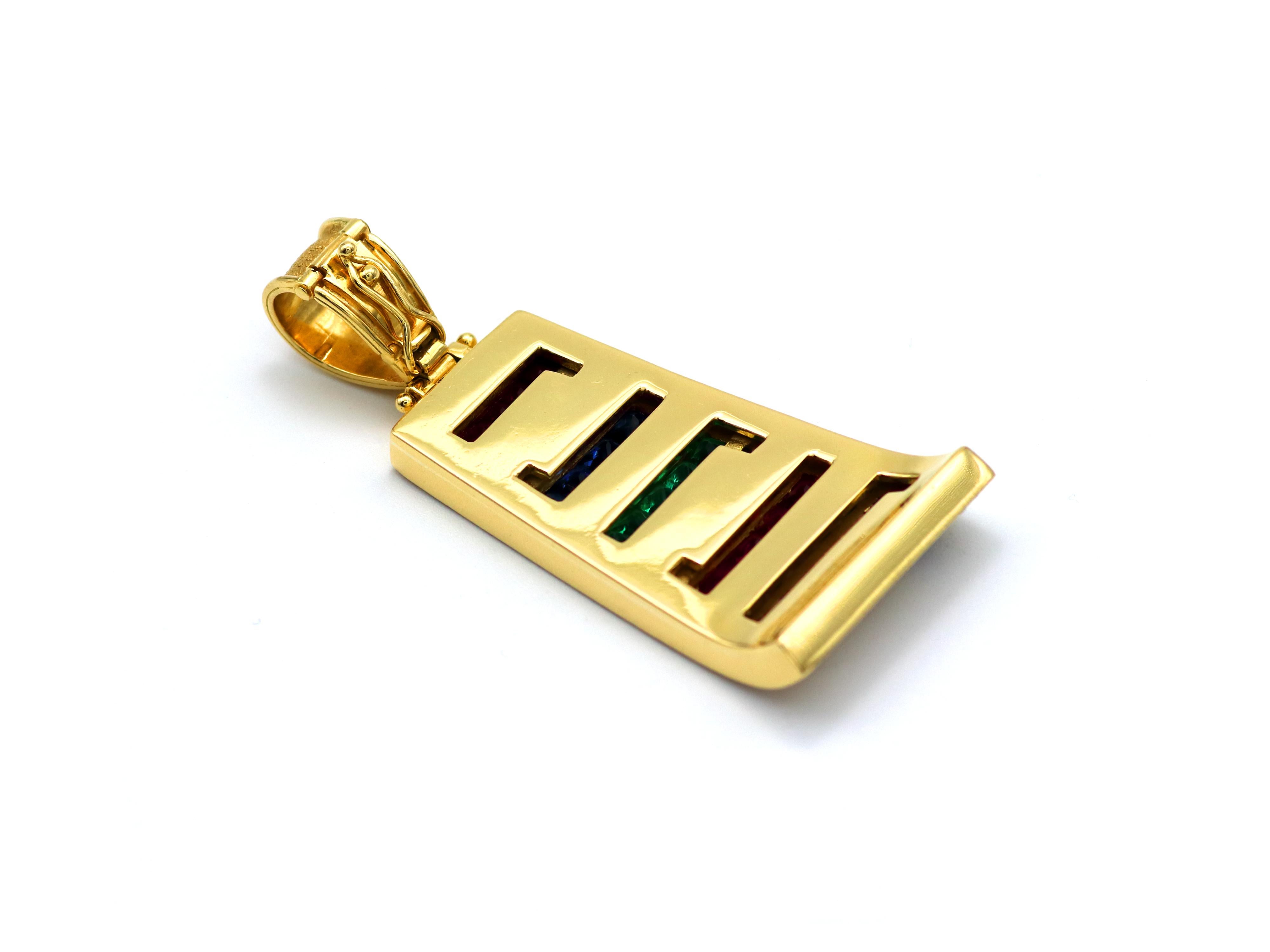Classical Greek Dimos 18k Gold Greek Key Cocktail Pendant For Sale