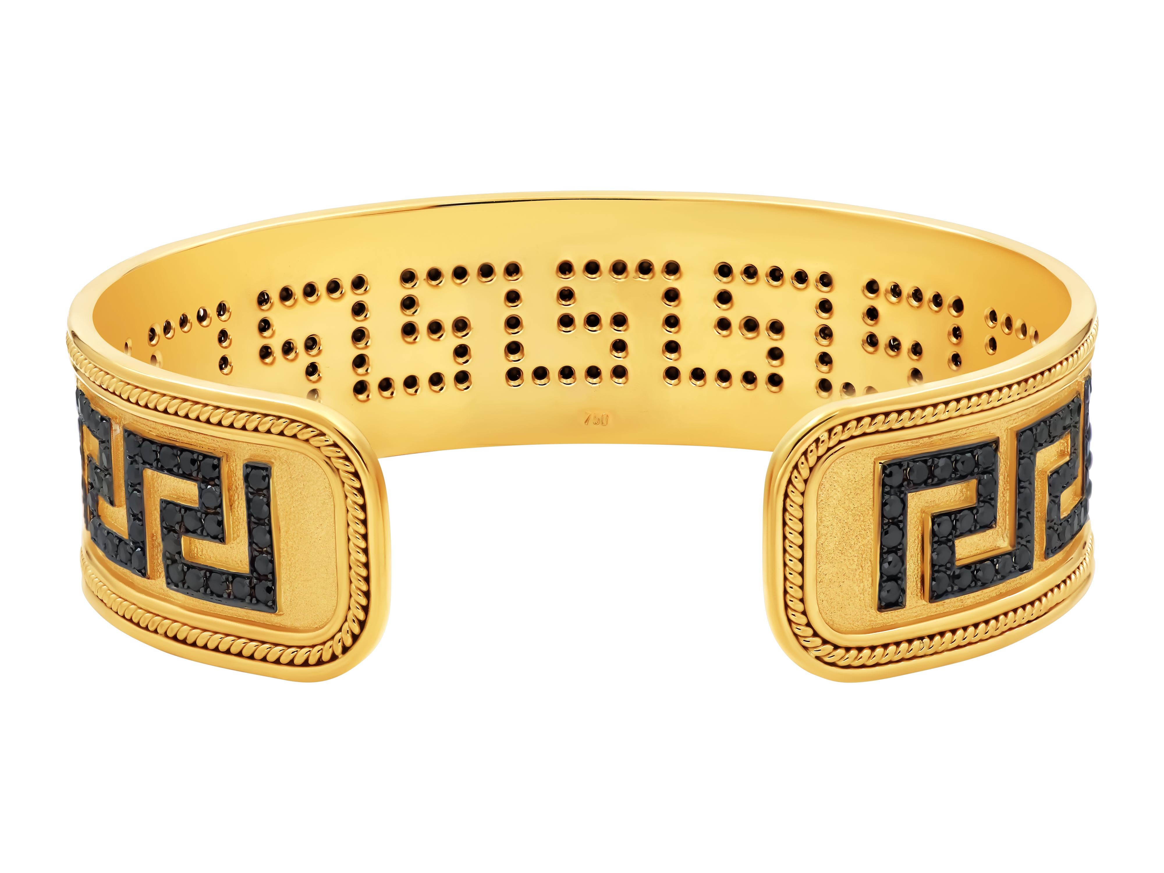 Dimos 18k Gold Griechischer Schlüssel Manschette mit schwarzen Diamanten (Klassisch-griechisch) im Angebot