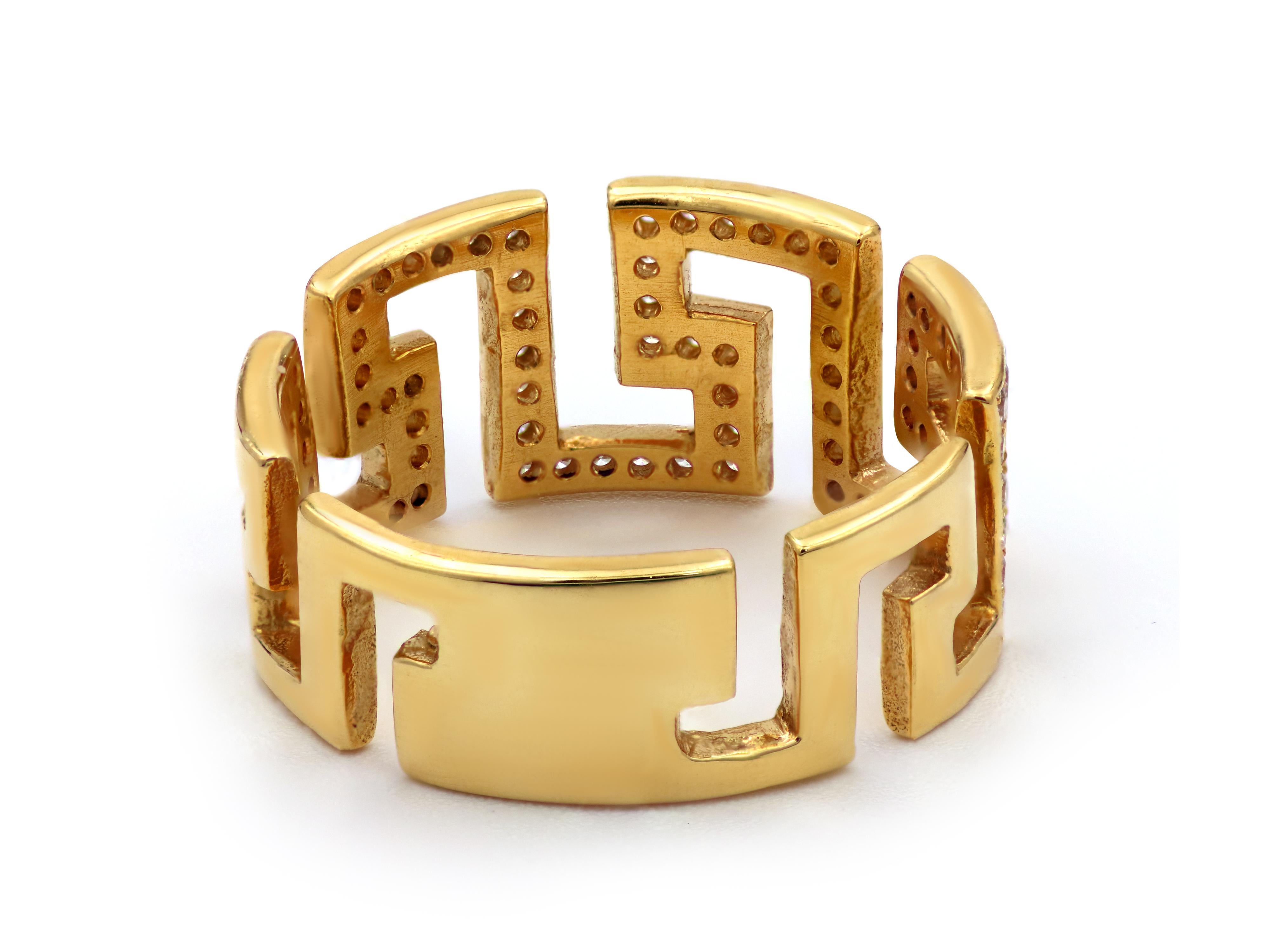 Grec classique Dimos Bague en or 18k avec clé grecque et diamants en vente