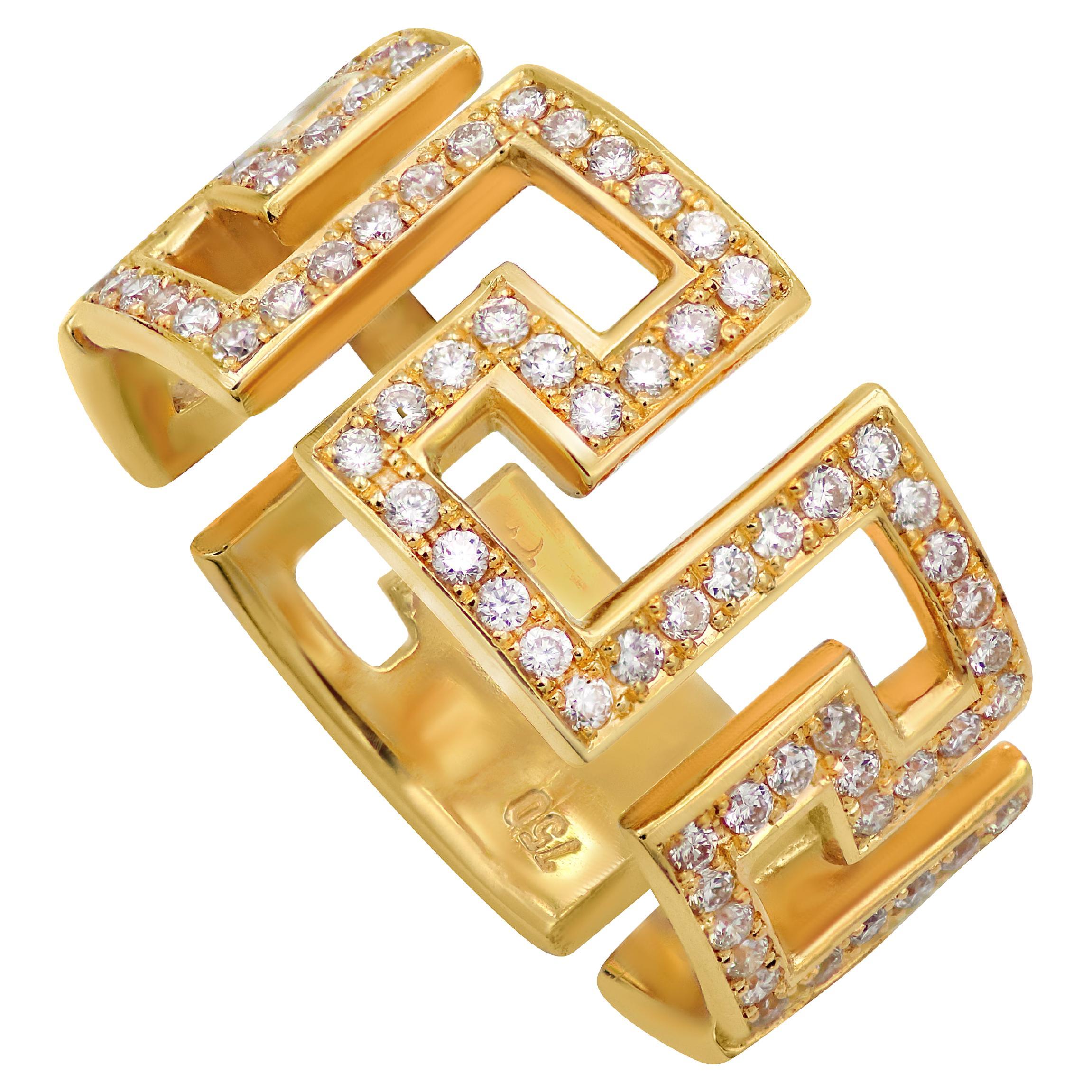 Dimos 18k Gold Greek Key Diamonds Band Ring