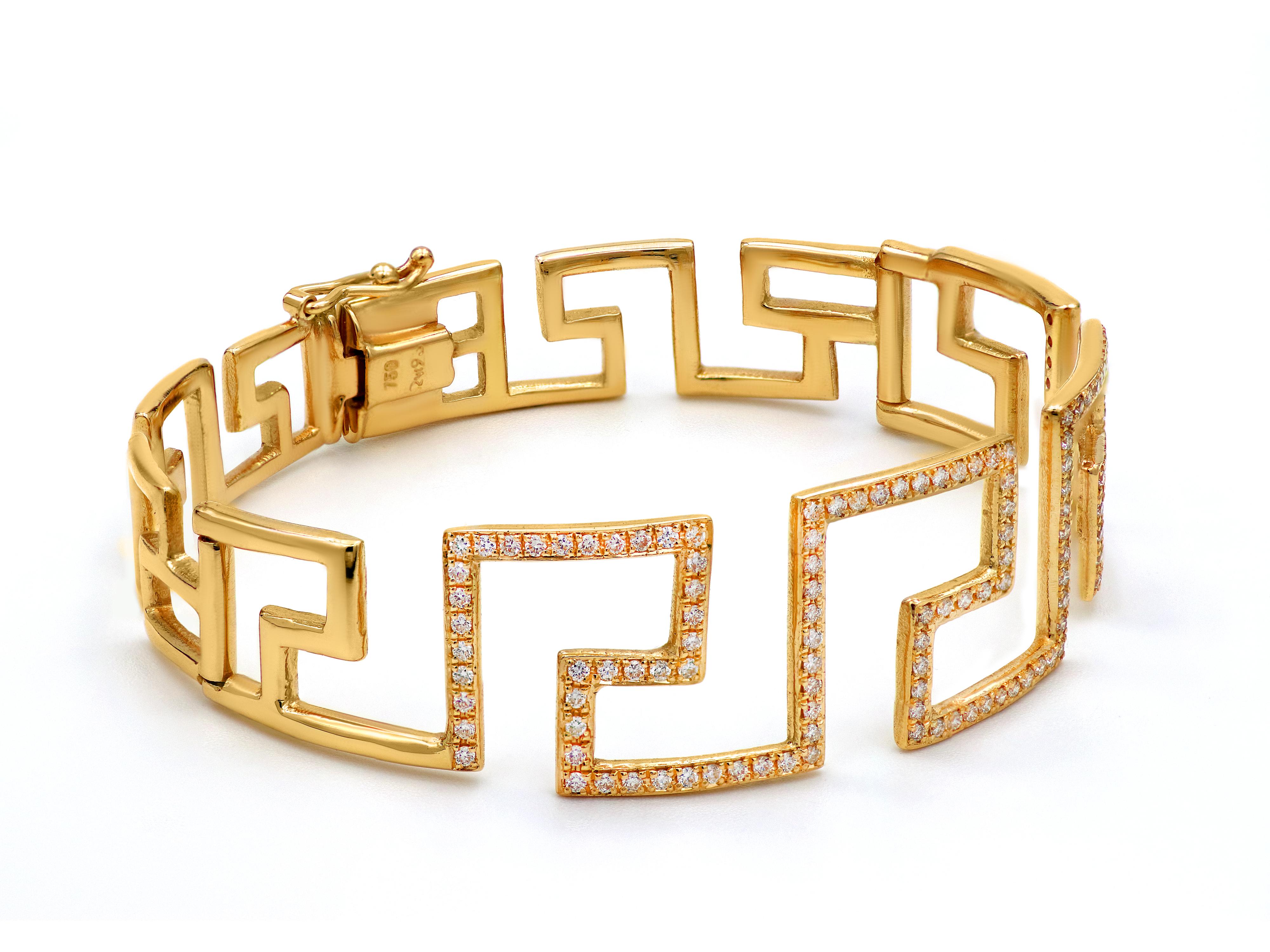 Next Greek key. A 5000 old design and one of the most World recognized pattern just turned the page. A today’s minimal style of the Meander with thine clean lines that flow and are set with 1.67 carats natural diamonds with exceptional precision of