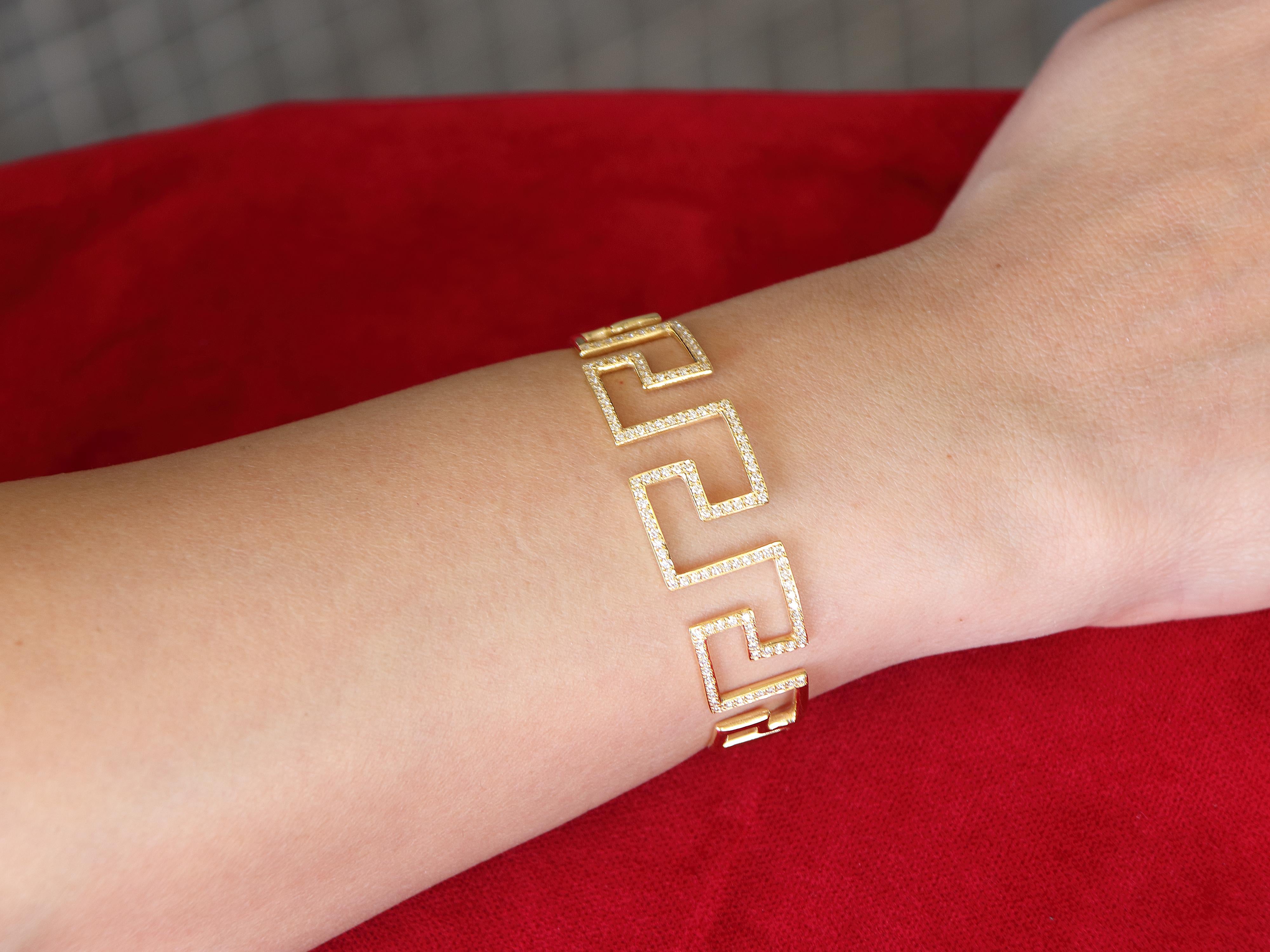 Dimos Bracelet en or 18 carats avec clé grecque et diamants Pour femmes en vente