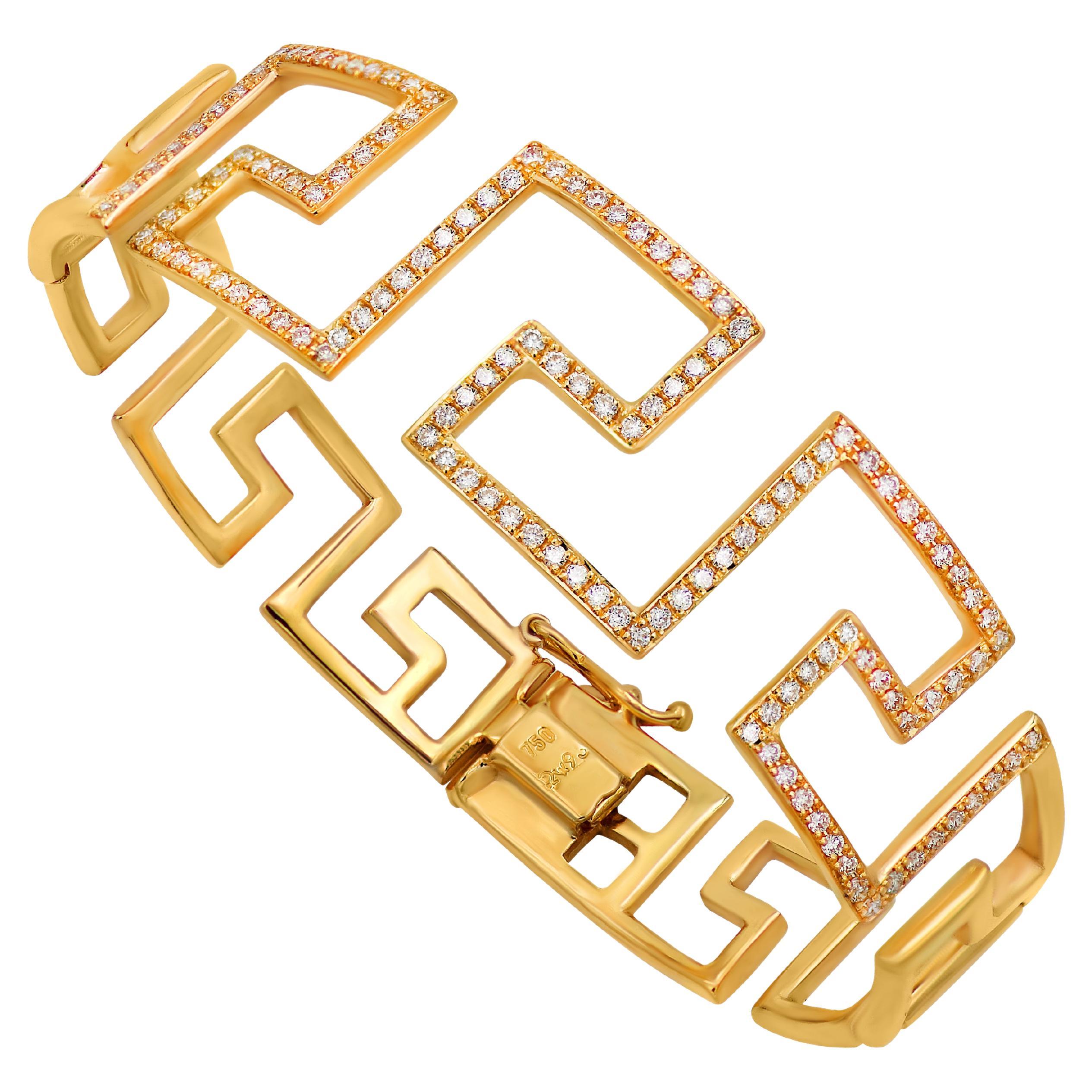 Dimos 18 Karat Gold Griechisches Schlüssel-Diamanten-Armband im Angebot