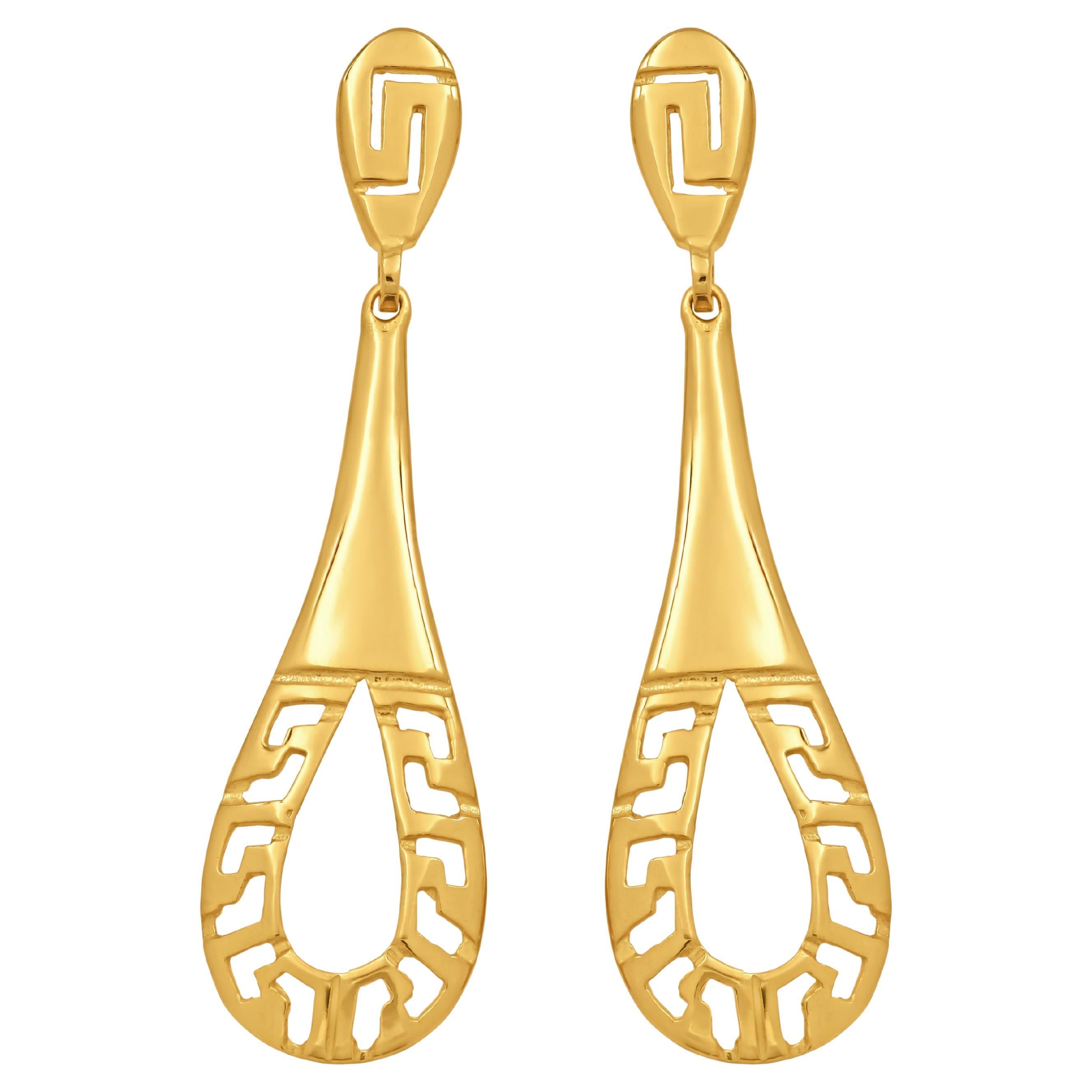 Dimos 18k Gold Greek Key Drop Earrings
