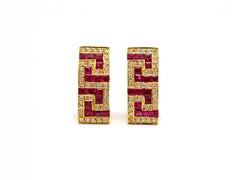 Dimos 18k Gold Greek Key Earrings with Rubies