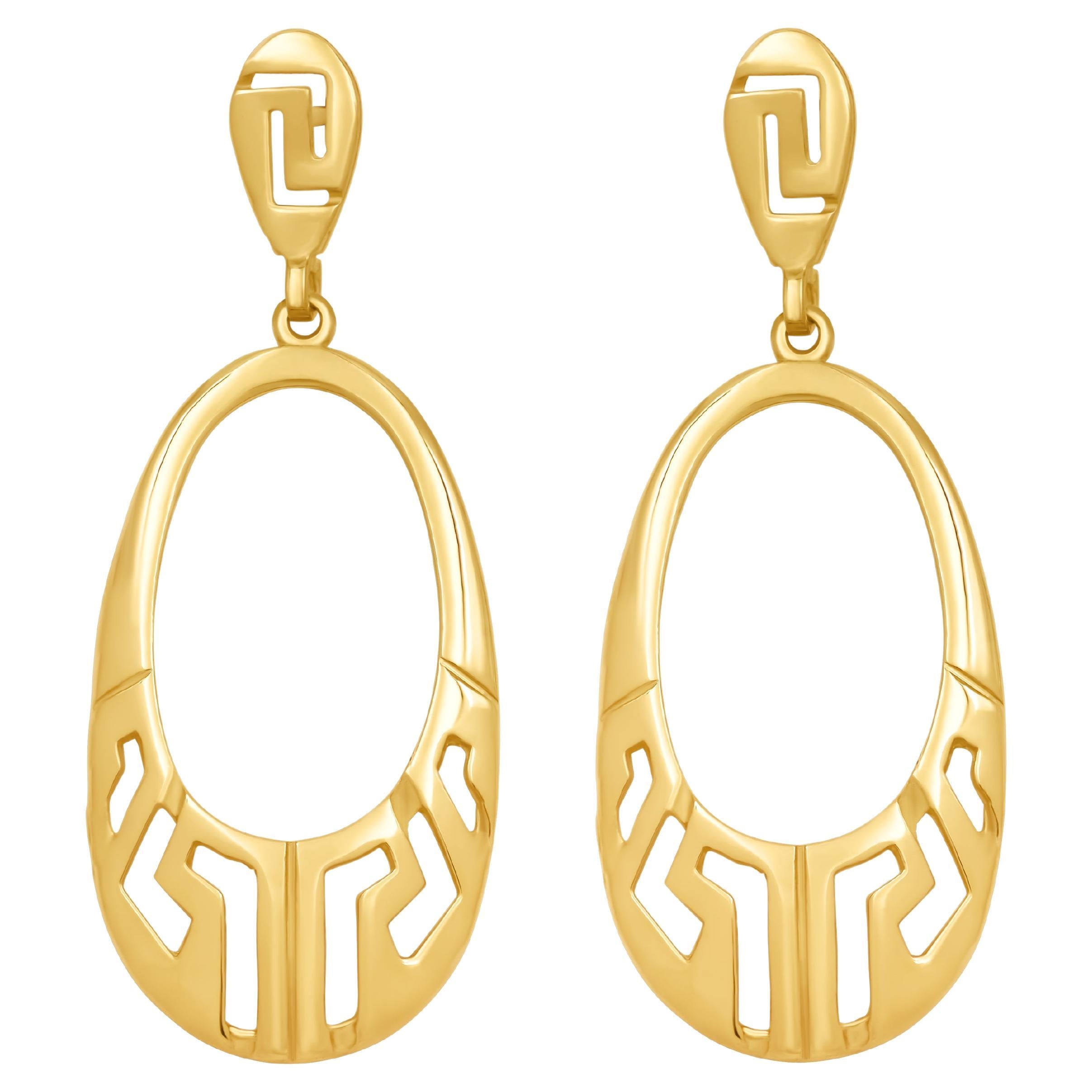 Dimos 18k Gold Greek Key Oval Earrings For Sale