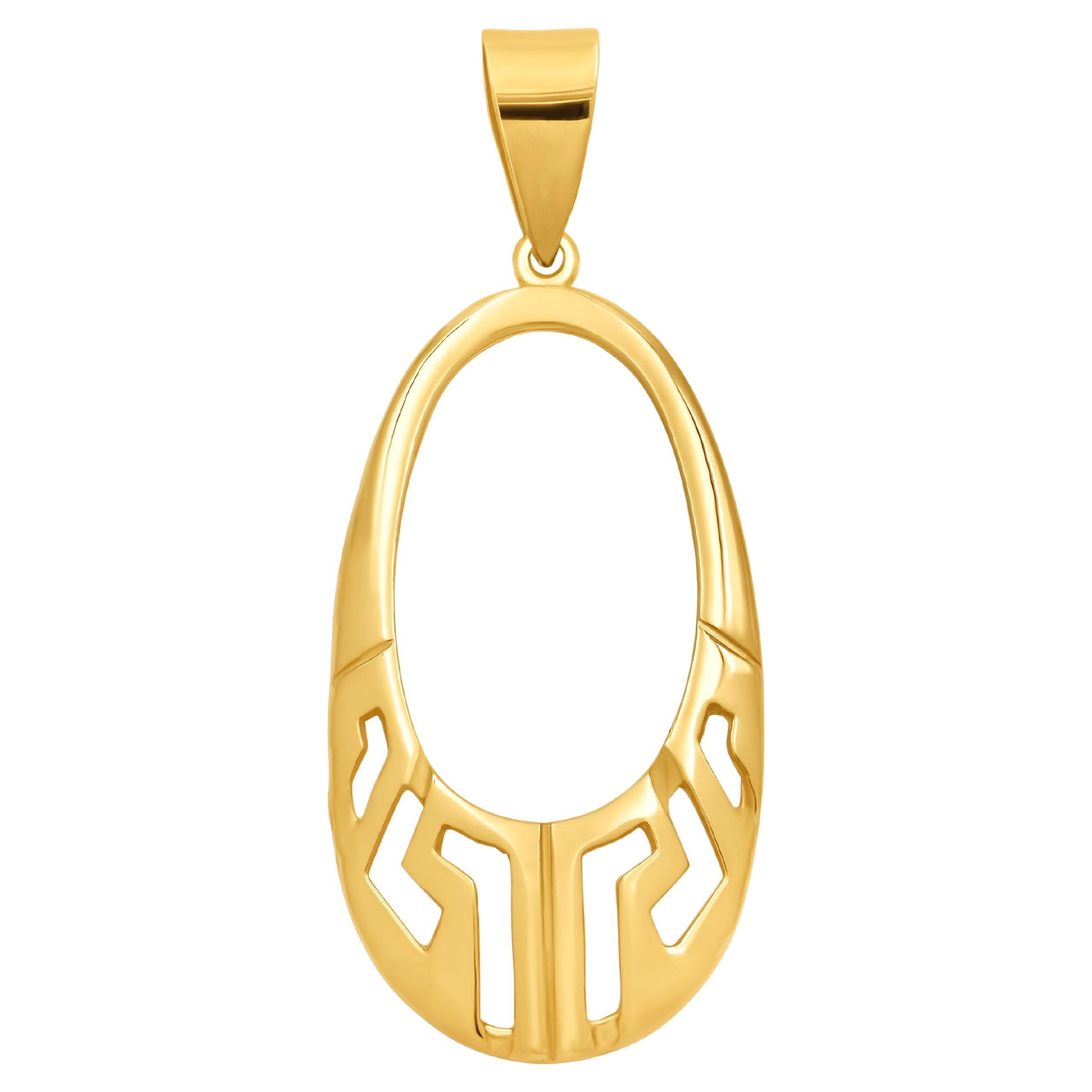 Dimos 18k Gold Greek Key Oval Pendant For Sale