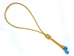 Dimos 18k Gold Briolette Swiss Blue Topaz Knitted Necklace