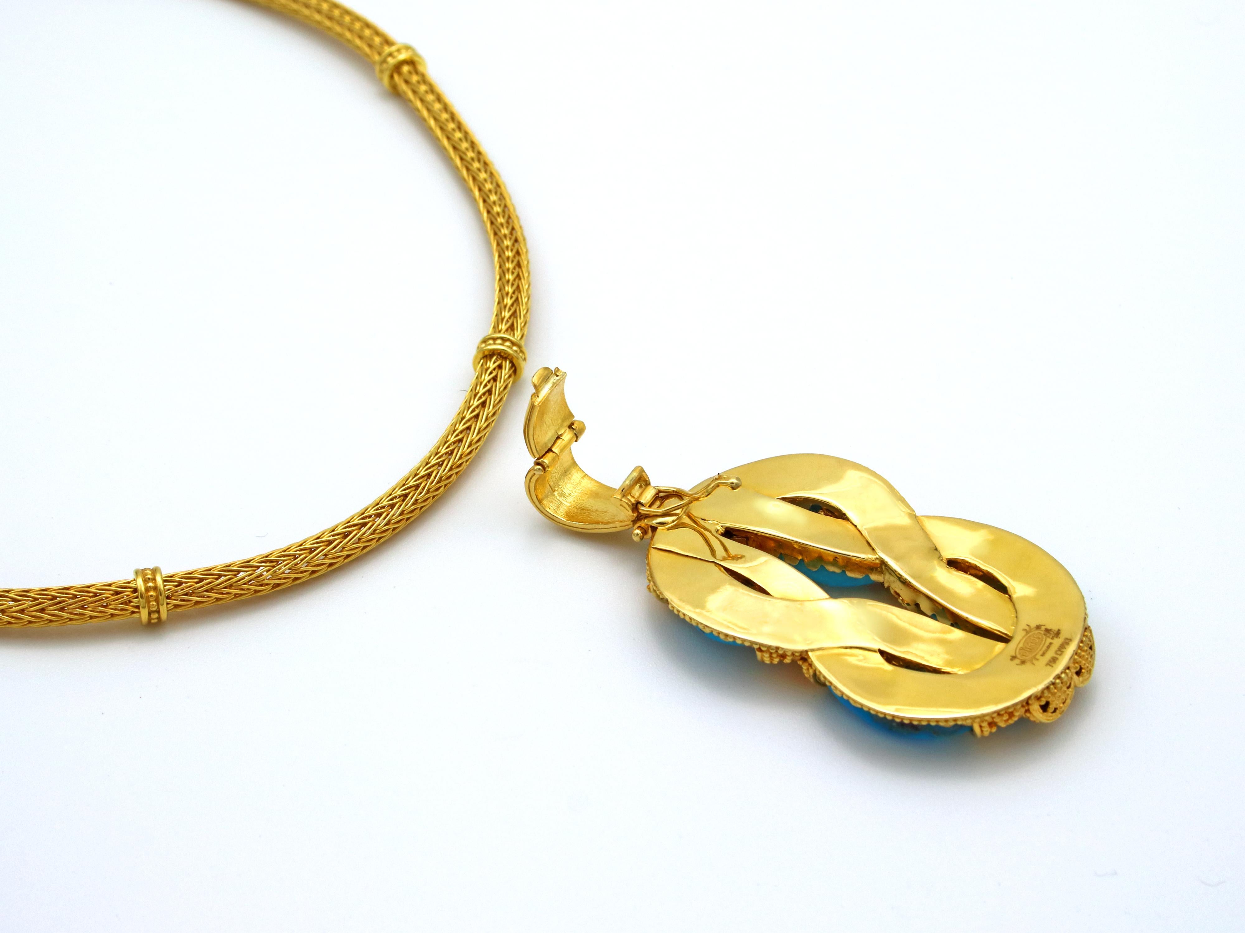 Classical Greek Dimos 18k Gold Knitted Necklace with Hercules Knot Pendant