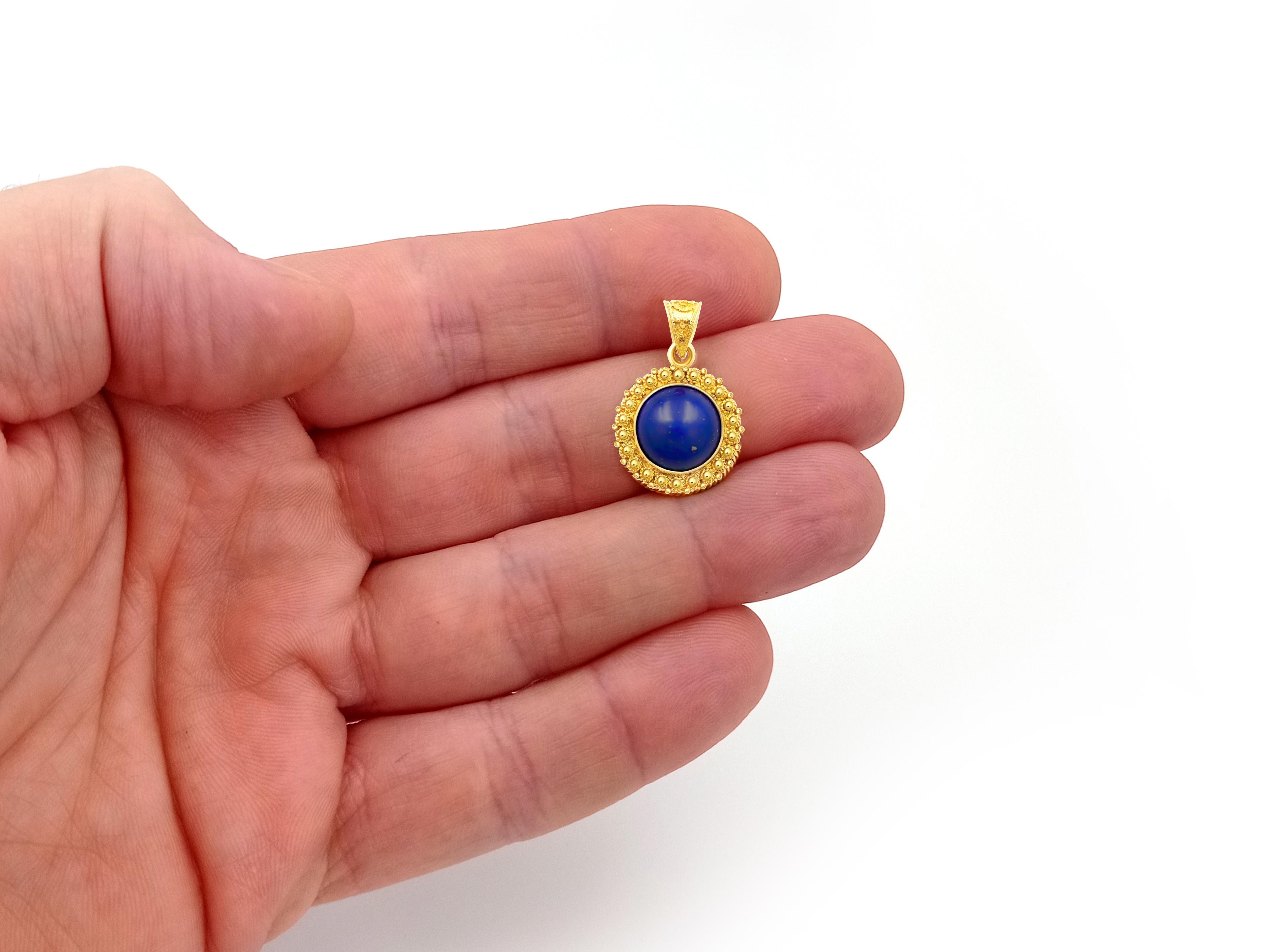 Classical Greek Dimos 18k Gold Lapis Lazuli Pendant For Sale