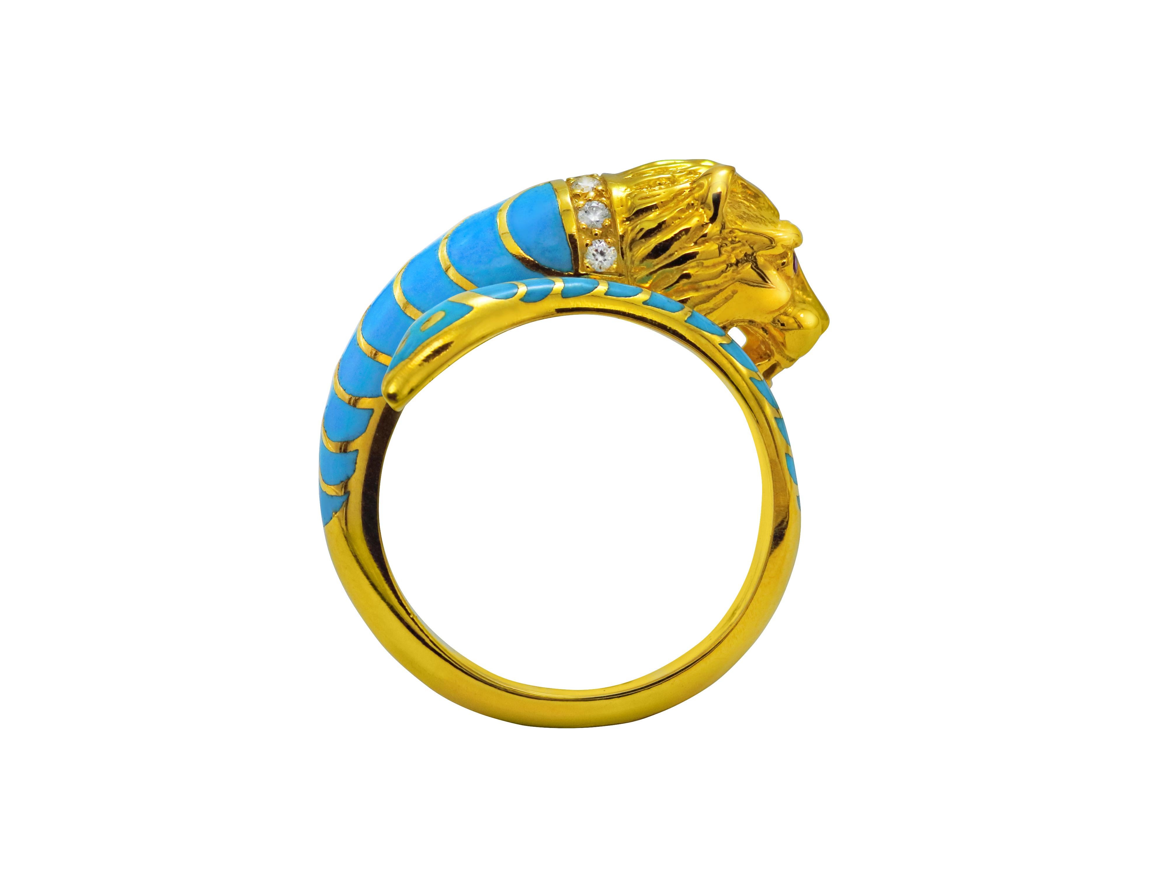 Dimos 18k Gold Lion Ring with Rubies and Diamonds In New Condition For Sale In Athens, GR