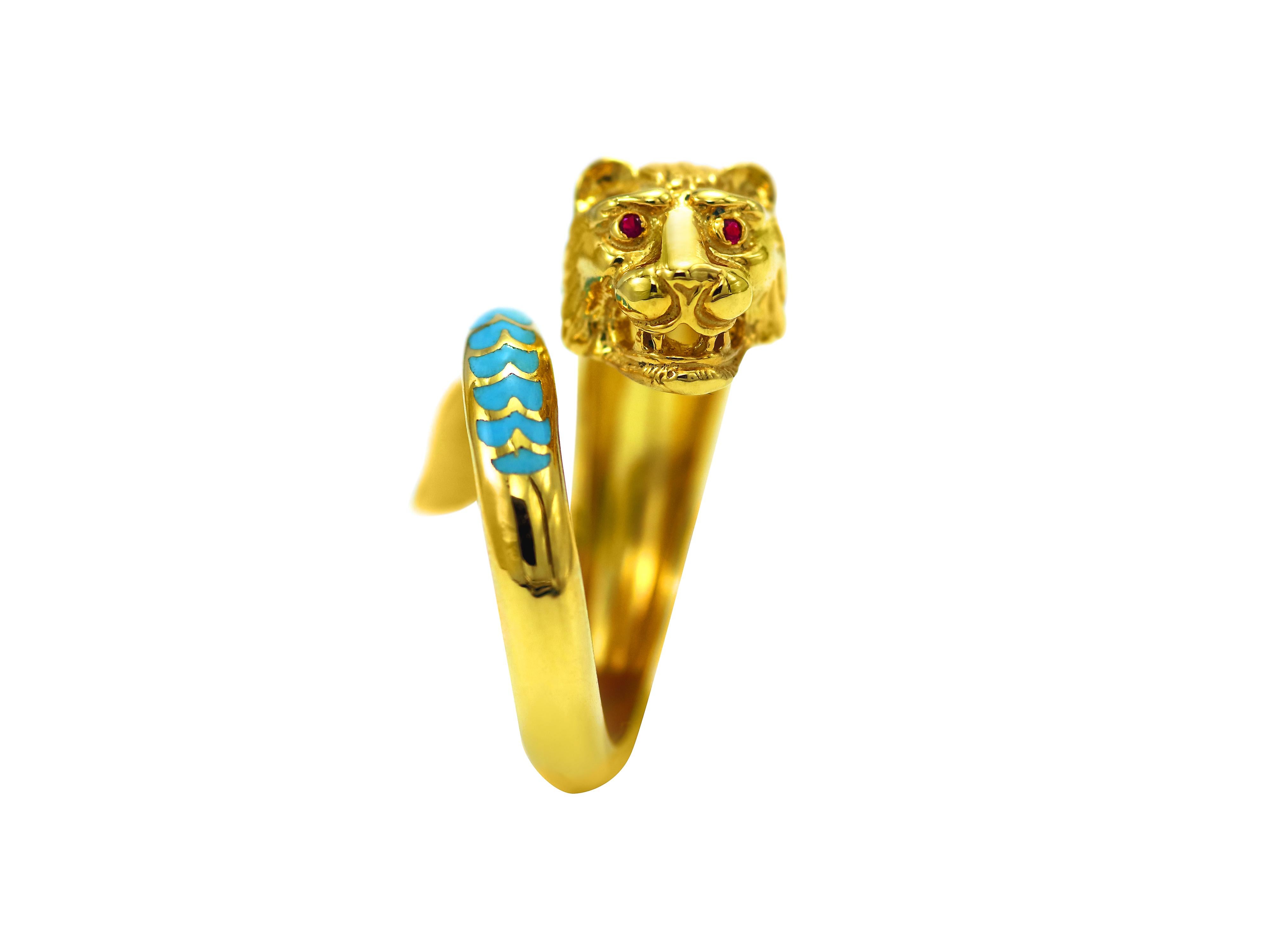 Dimos 18k Gold Lion Ring with Rubies and Diamonds 1