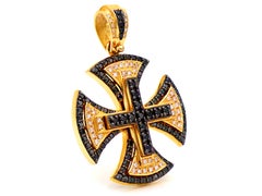 Dimos 18k Gold Medieval Cross with Black and White Diamonds