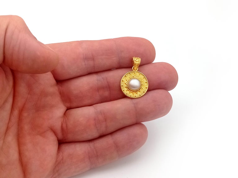 Byzantine Dimos 18k Gold Natural Pearl Pendant For Sale