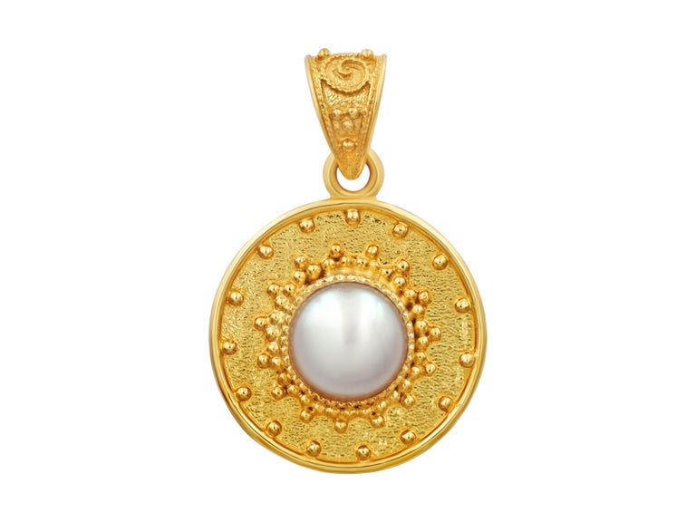 Dimos 18k Gold Natural Pearl Pendant For Sale