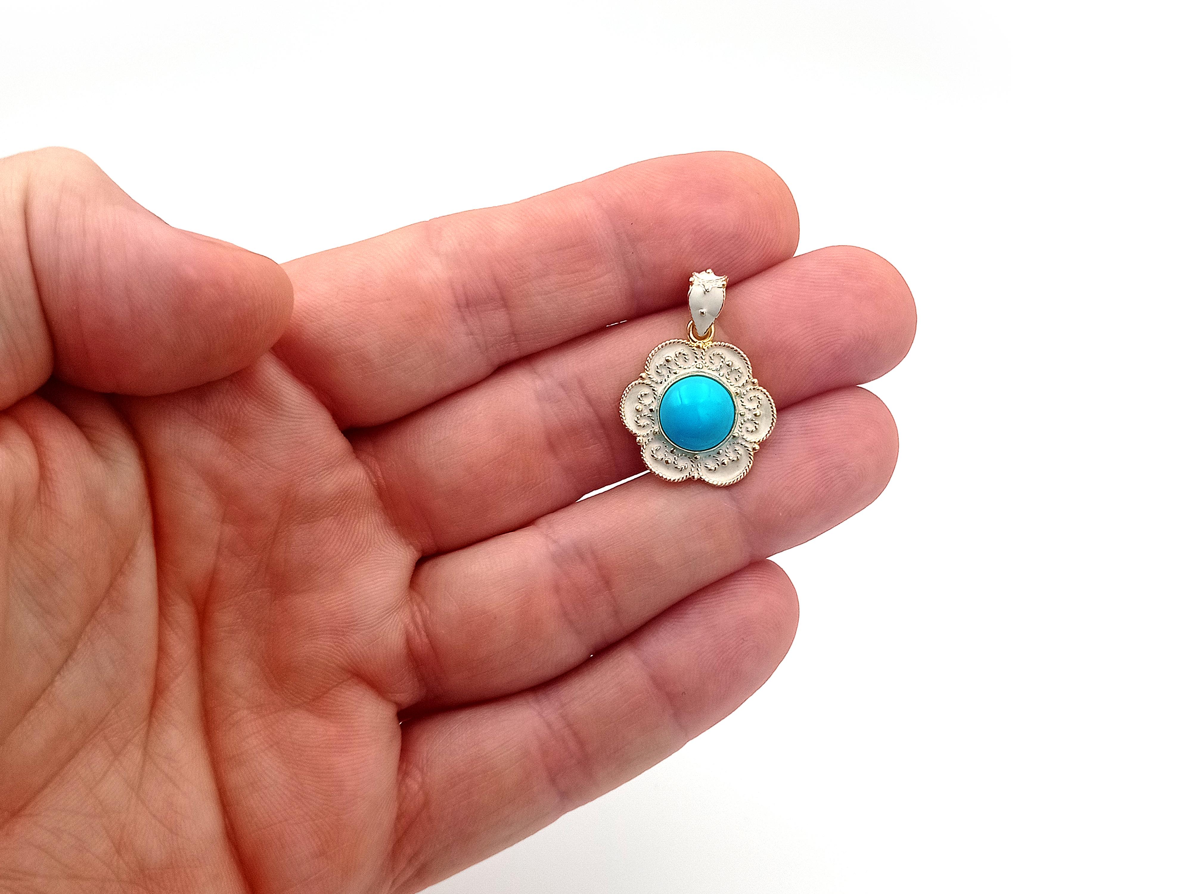 Byzantine Dimos 18k Gold Natural Turquoise Pendant with Enamel For Sale