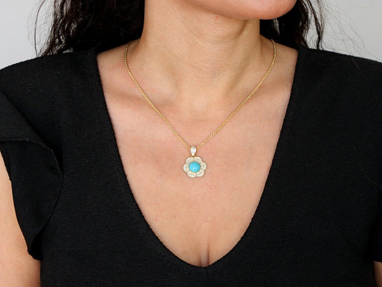 Cabochon Dimos 18k Gold Natural Turquoise Pendant with Enamel