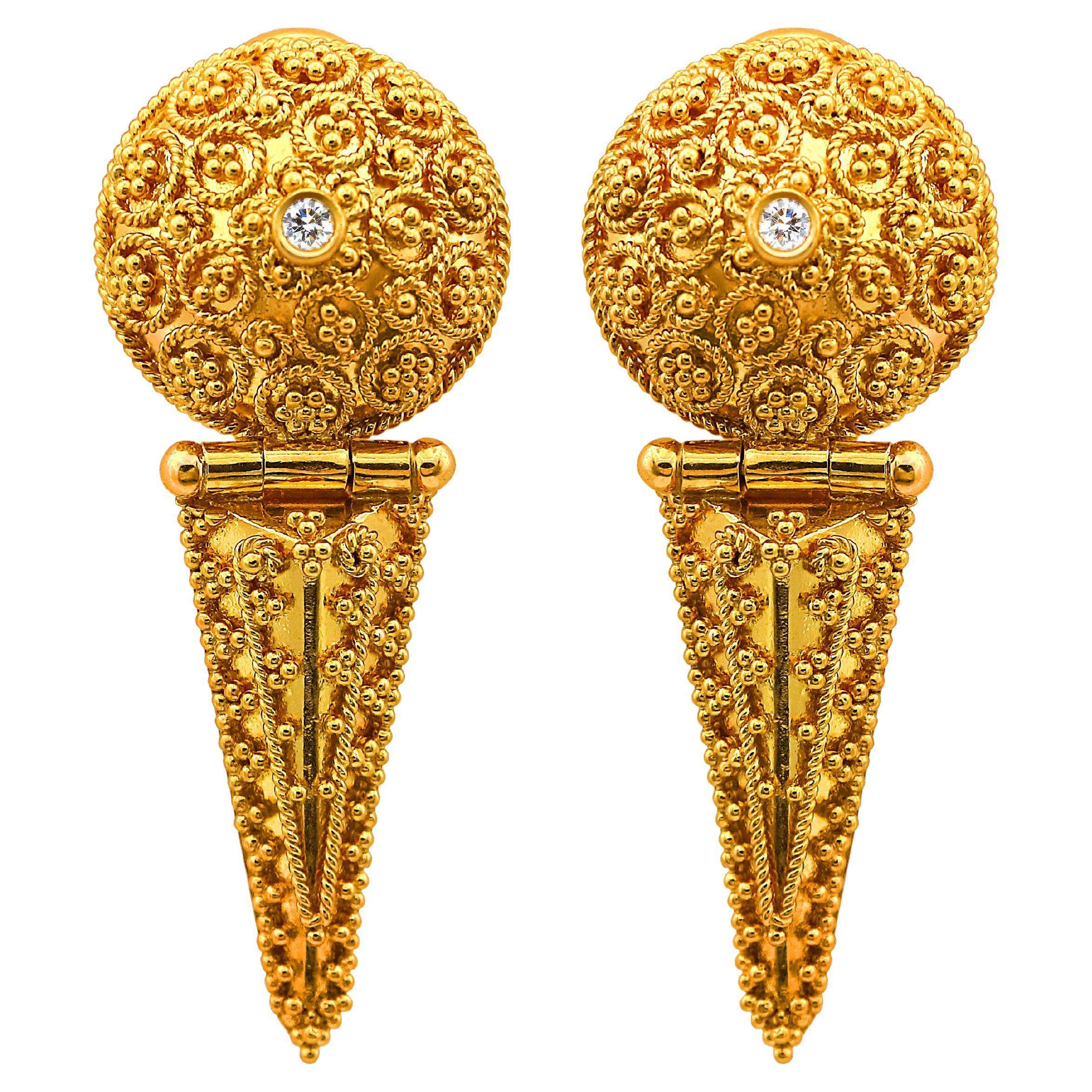 Dimos 18k Gold Neoclassic Diamonds Dangle Earrings