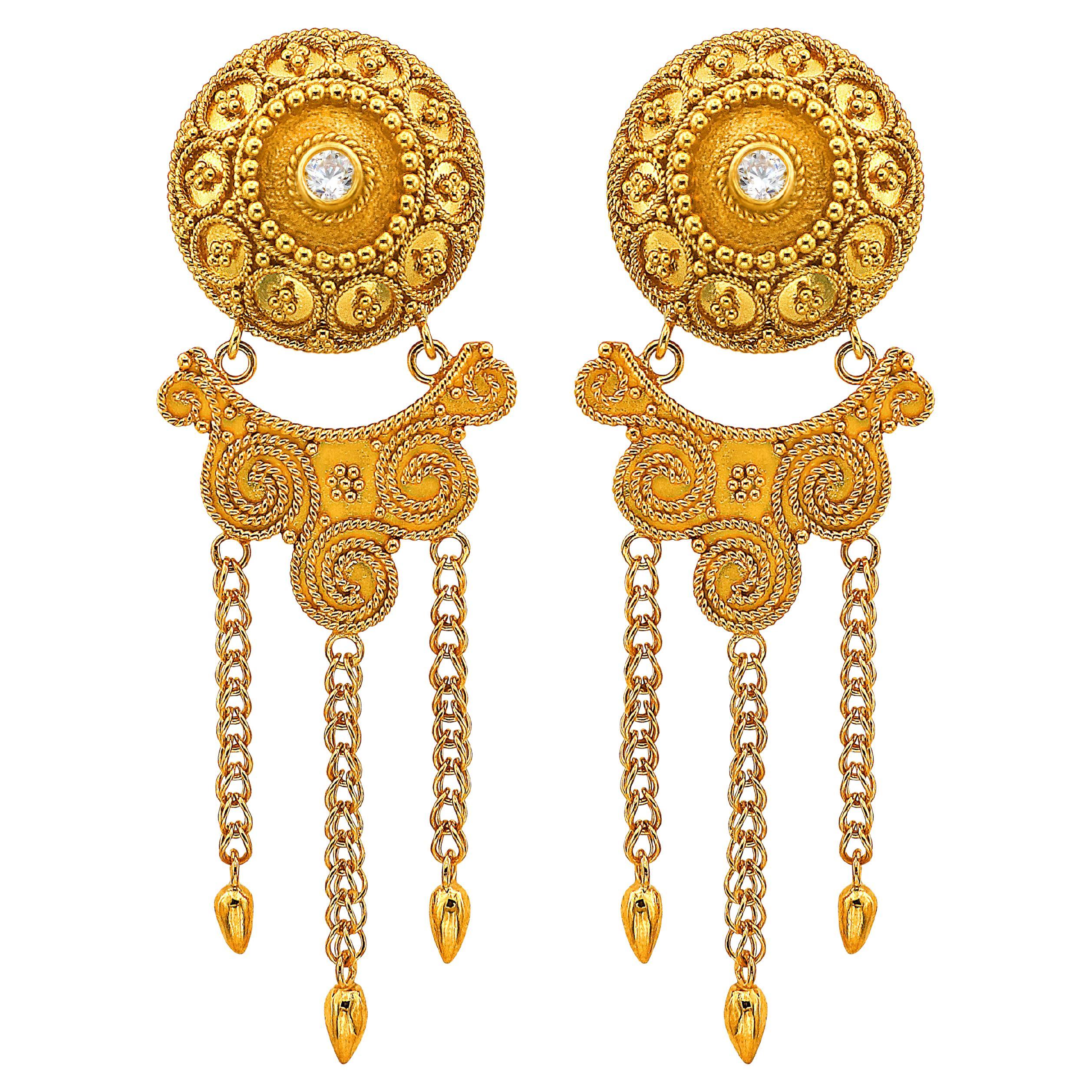 Dimos 18k Gold Neoclassic Diamonds Dangle Earrings