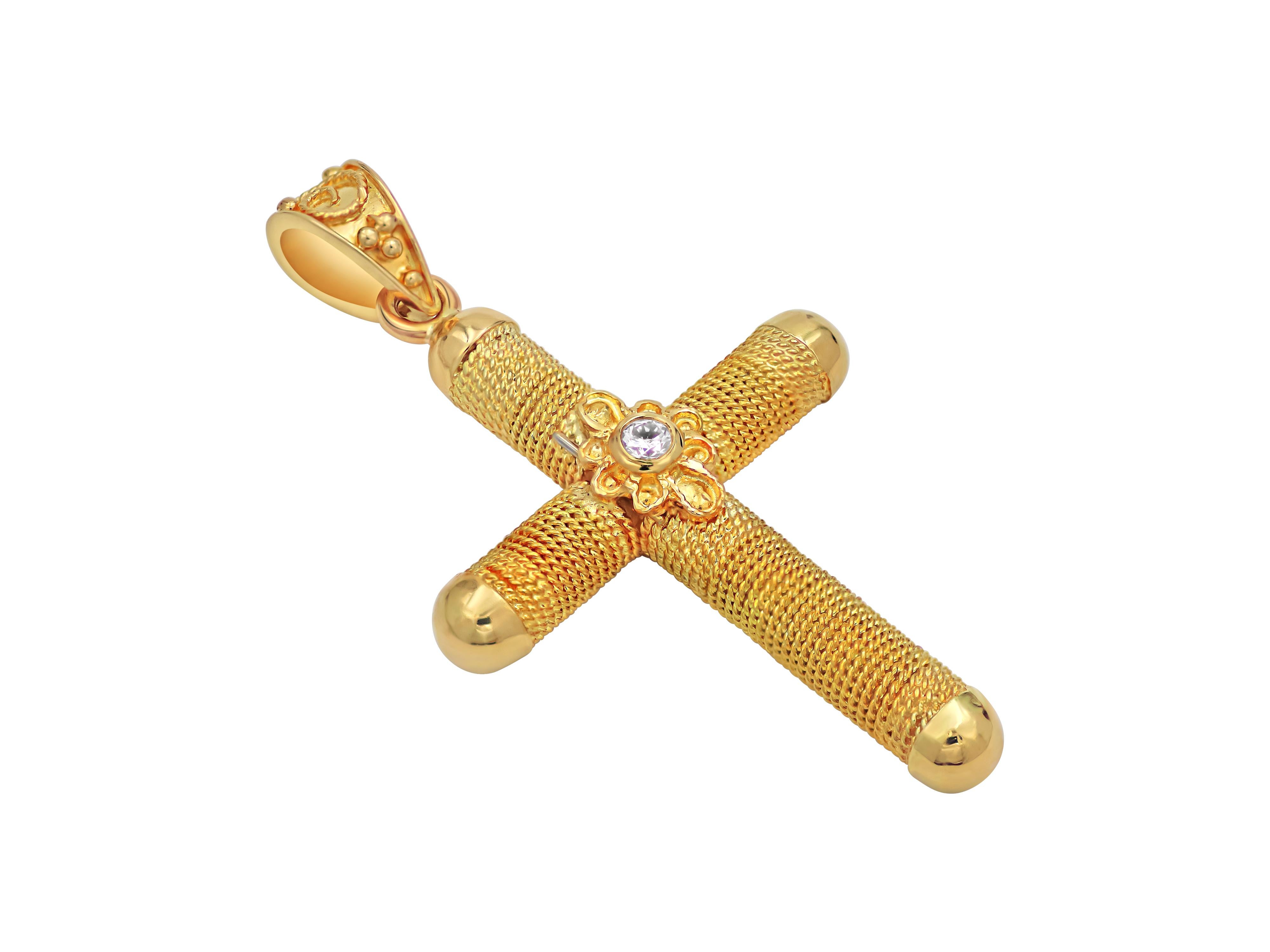 Dimos 18k Gold Neoklassisches Filigranes Kreuz (Brillantschliff) im Angebot