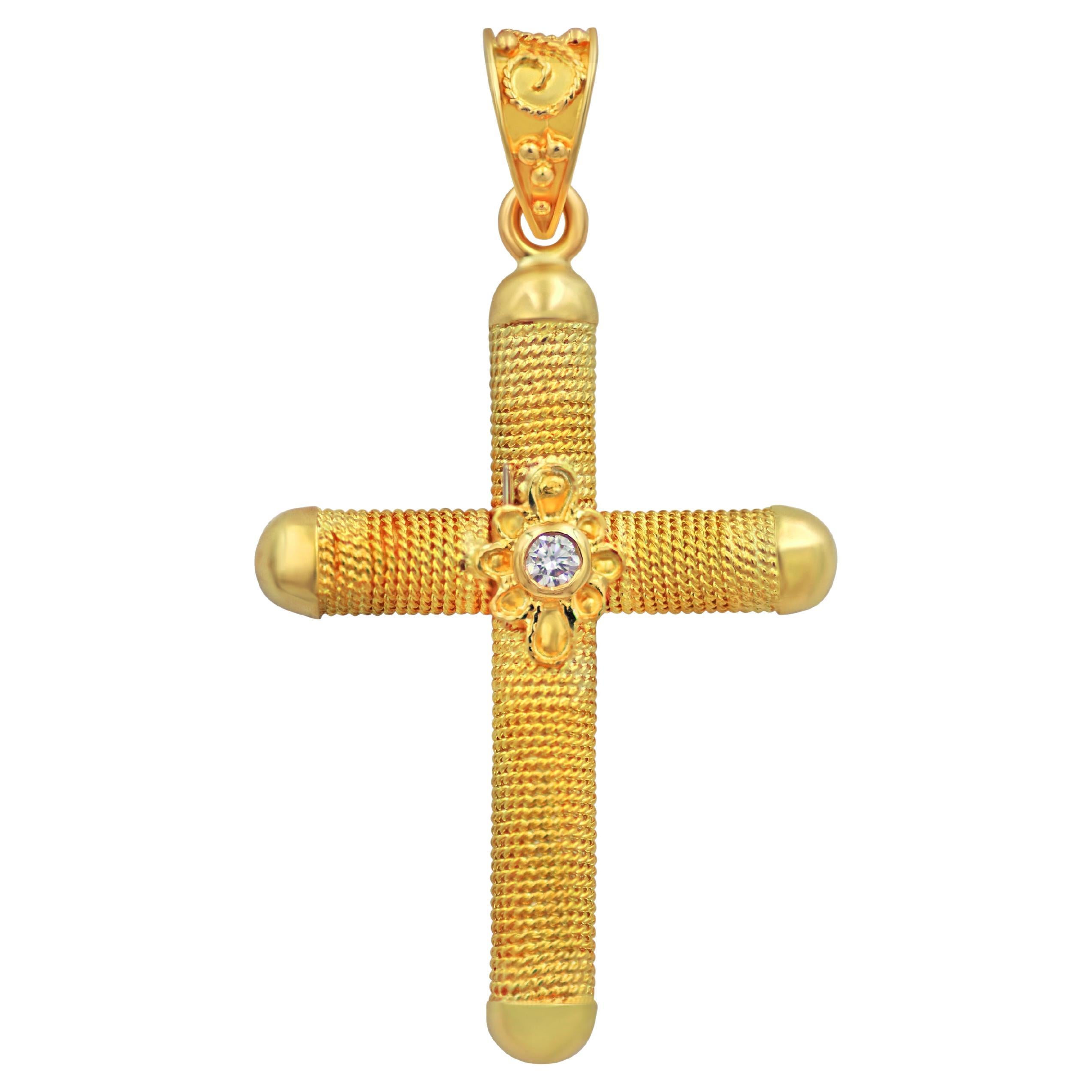 Dimos 18k Gold Neoklassisches Filigranes Kreuz im Angebot