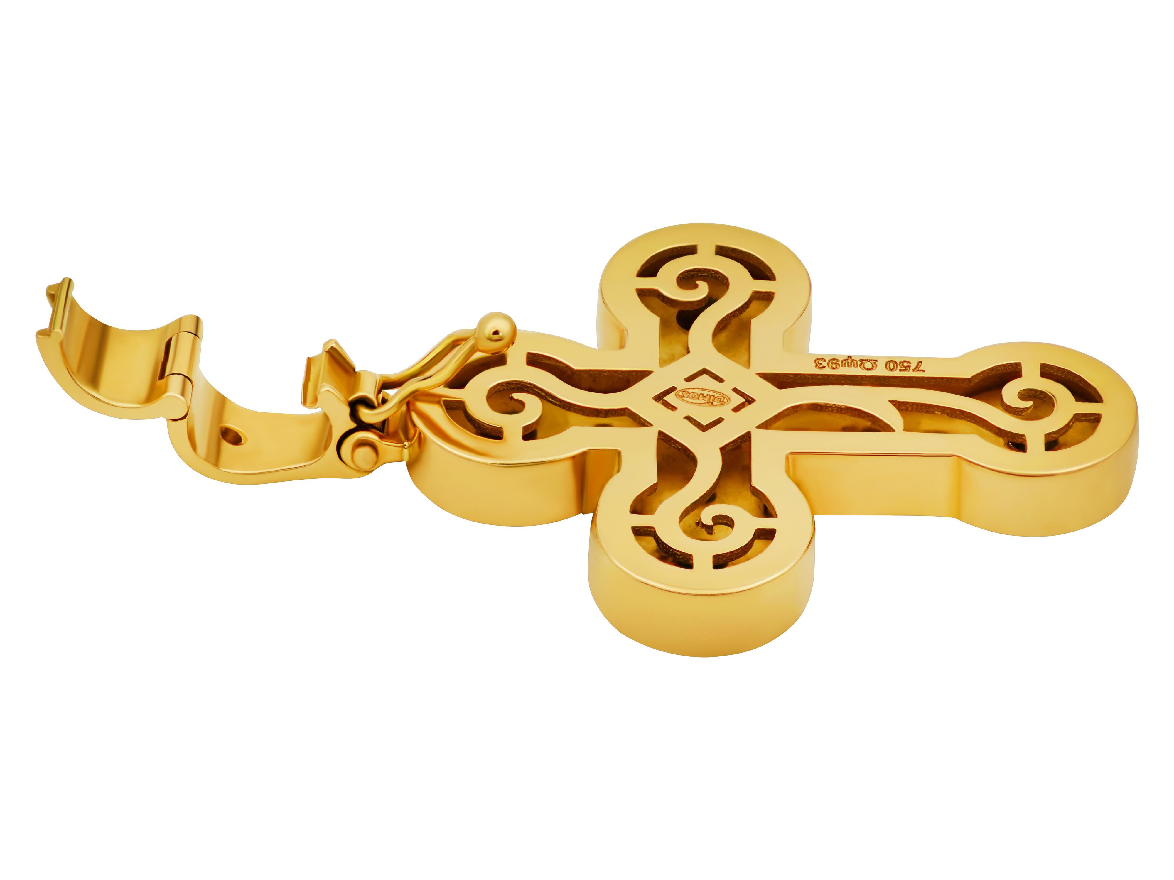 Princess Cut Dimos 18k Gold Noir Aquamarine Cross For Sale