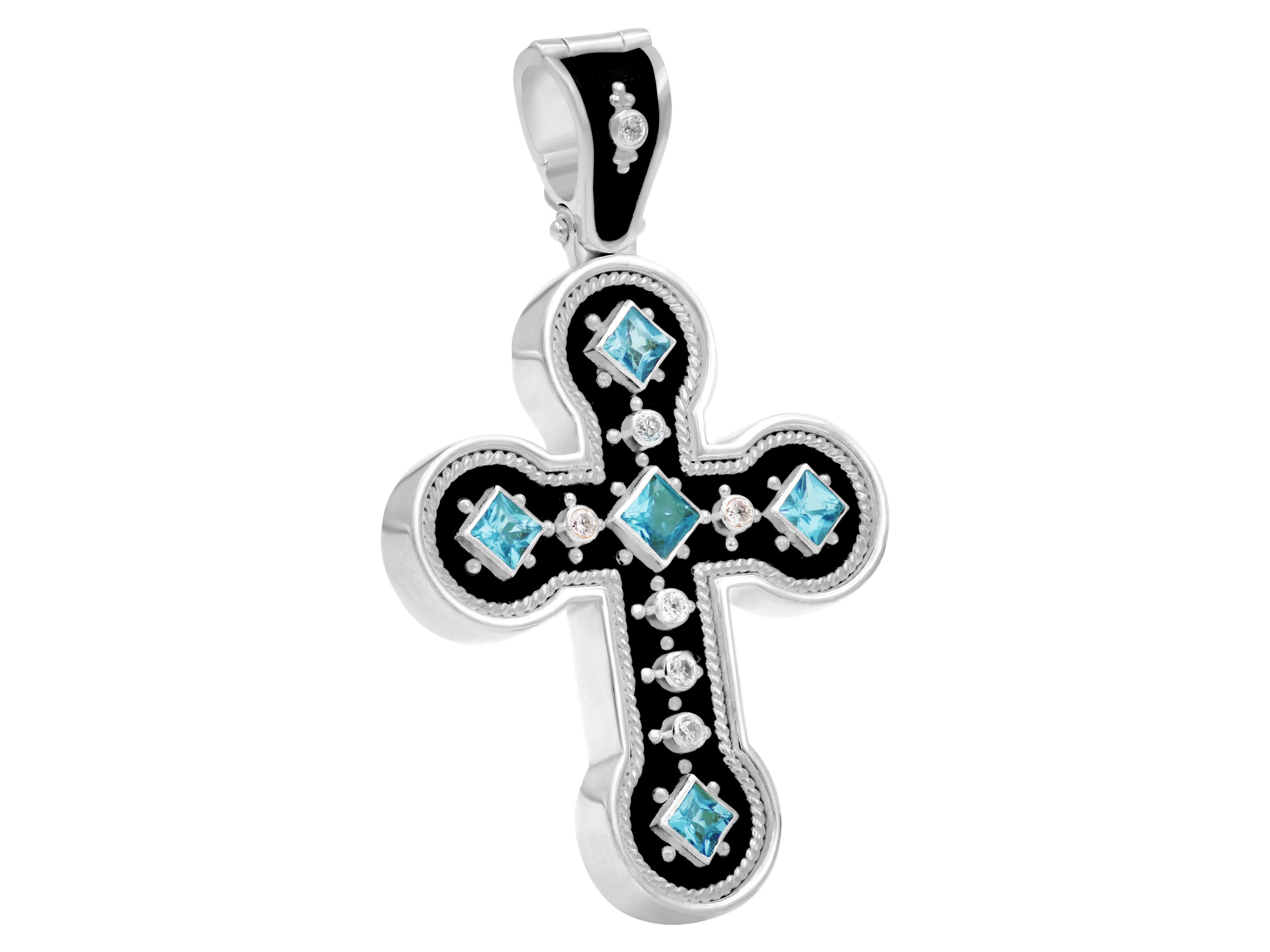 Dimos 18k Gold Noir Aquamarine Cross In New Condition For Sale In Athens, GR