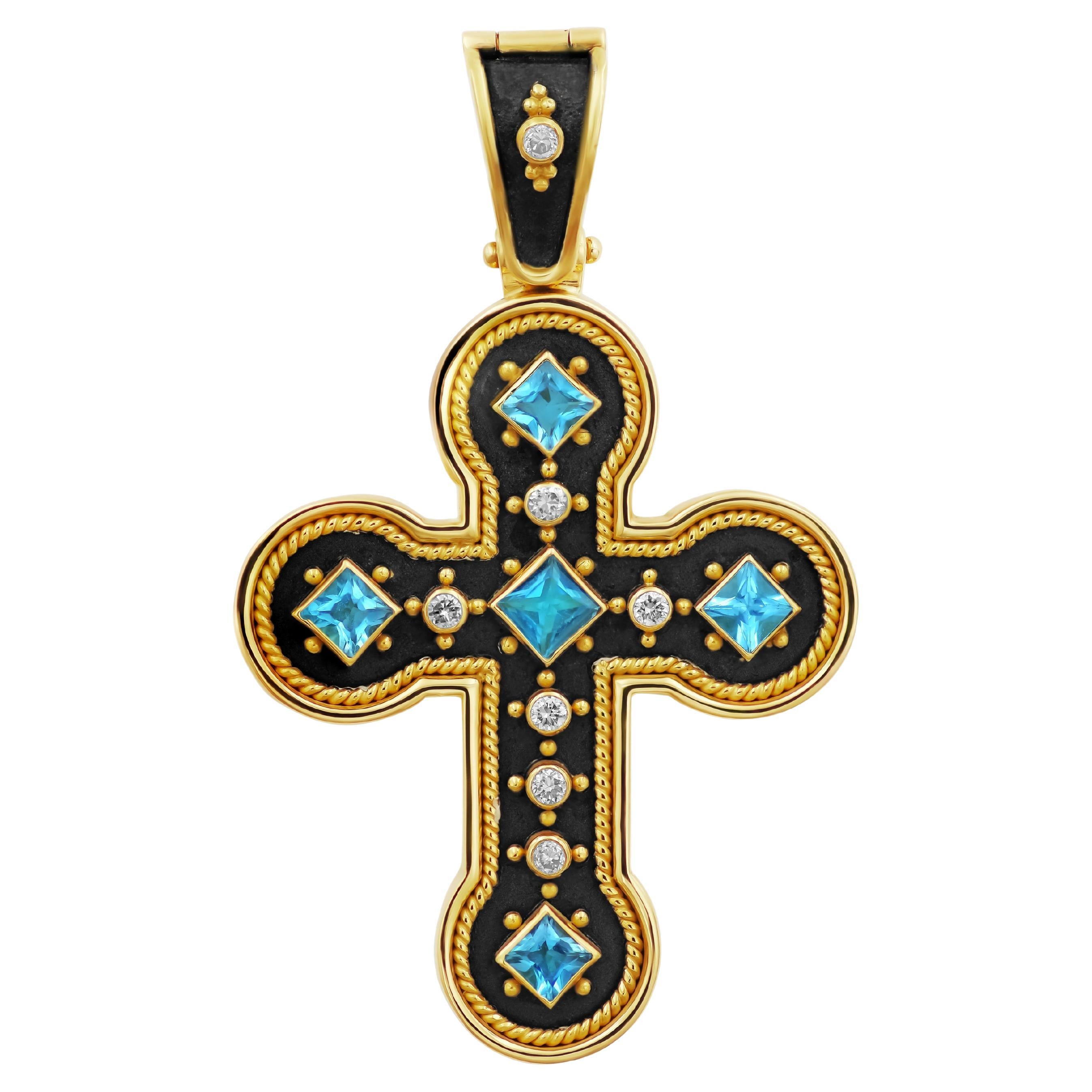 Dimos 18k Gold Noir Aquamarine Cross For Sale