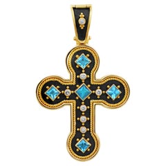 Dimos 18k Gold Noir Aquamarine Cross