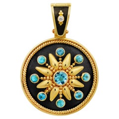 Antique Dimos 18k Gold Noir Aquamarines Pendant