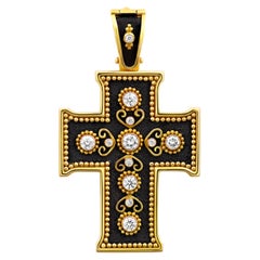Dimos 18k Gold Noir Byzantine Diamonds Cross