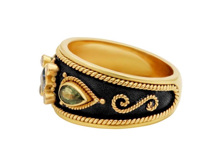 Dimos 18k Gold Noir Byzantine Inspired Cocktail Ring In New Condition For Sale In Athens, GR