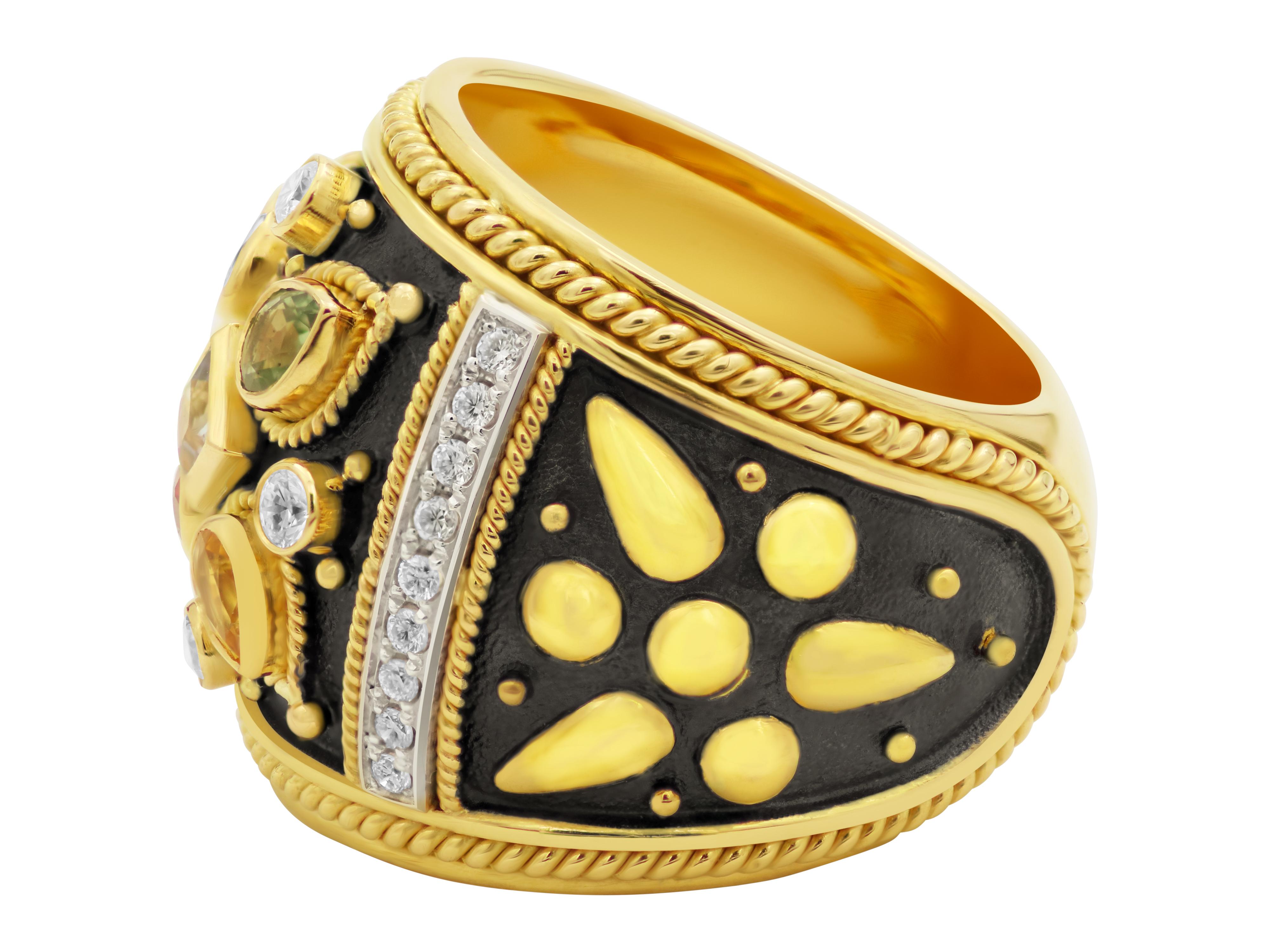 Byzantine Dimos 18k Gold Noir Cocktail Dome Ring For Sale