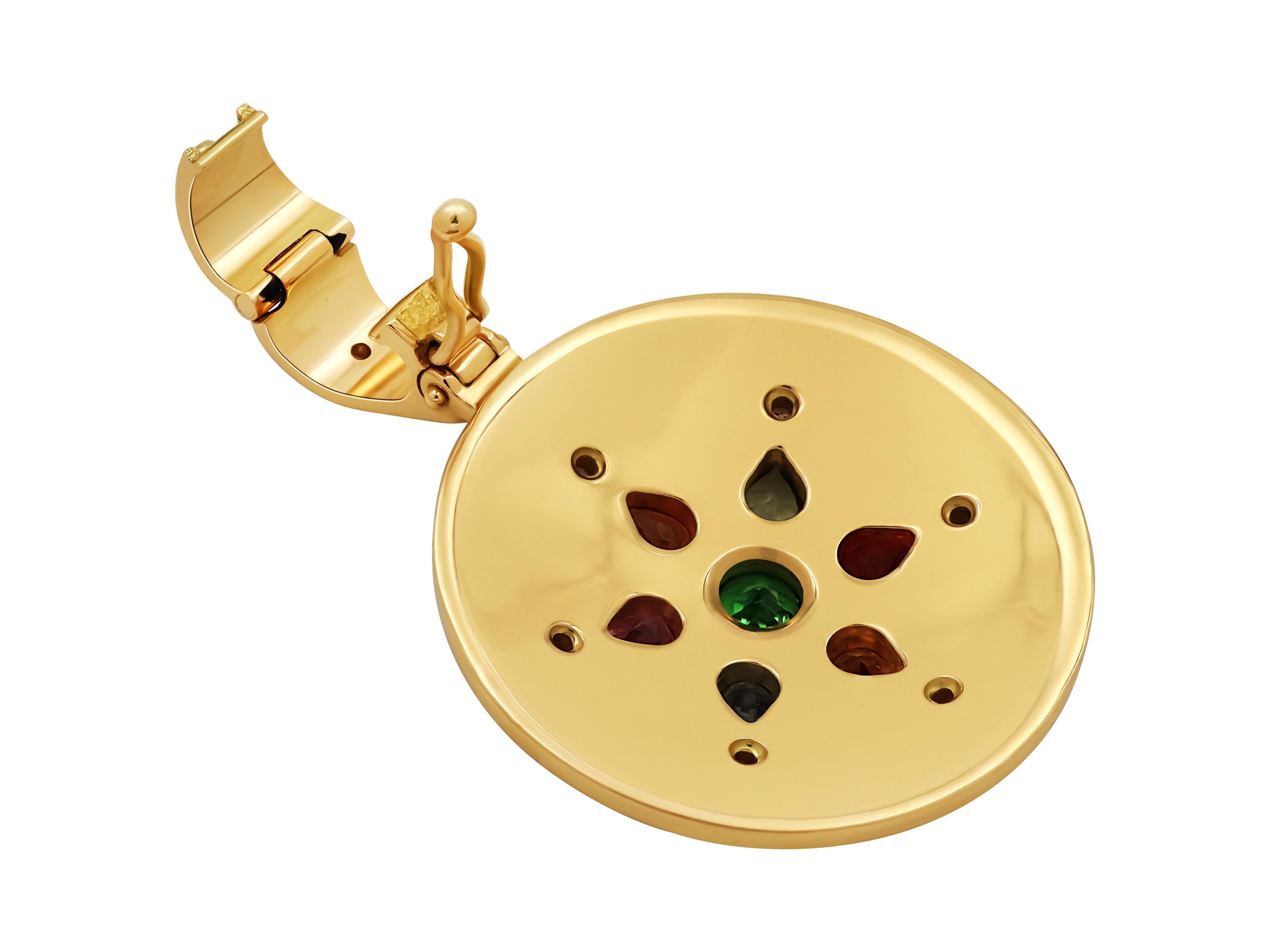 Byzantine Dimos 18k Gold Noir Colorful Sapphires Pendant For Sale