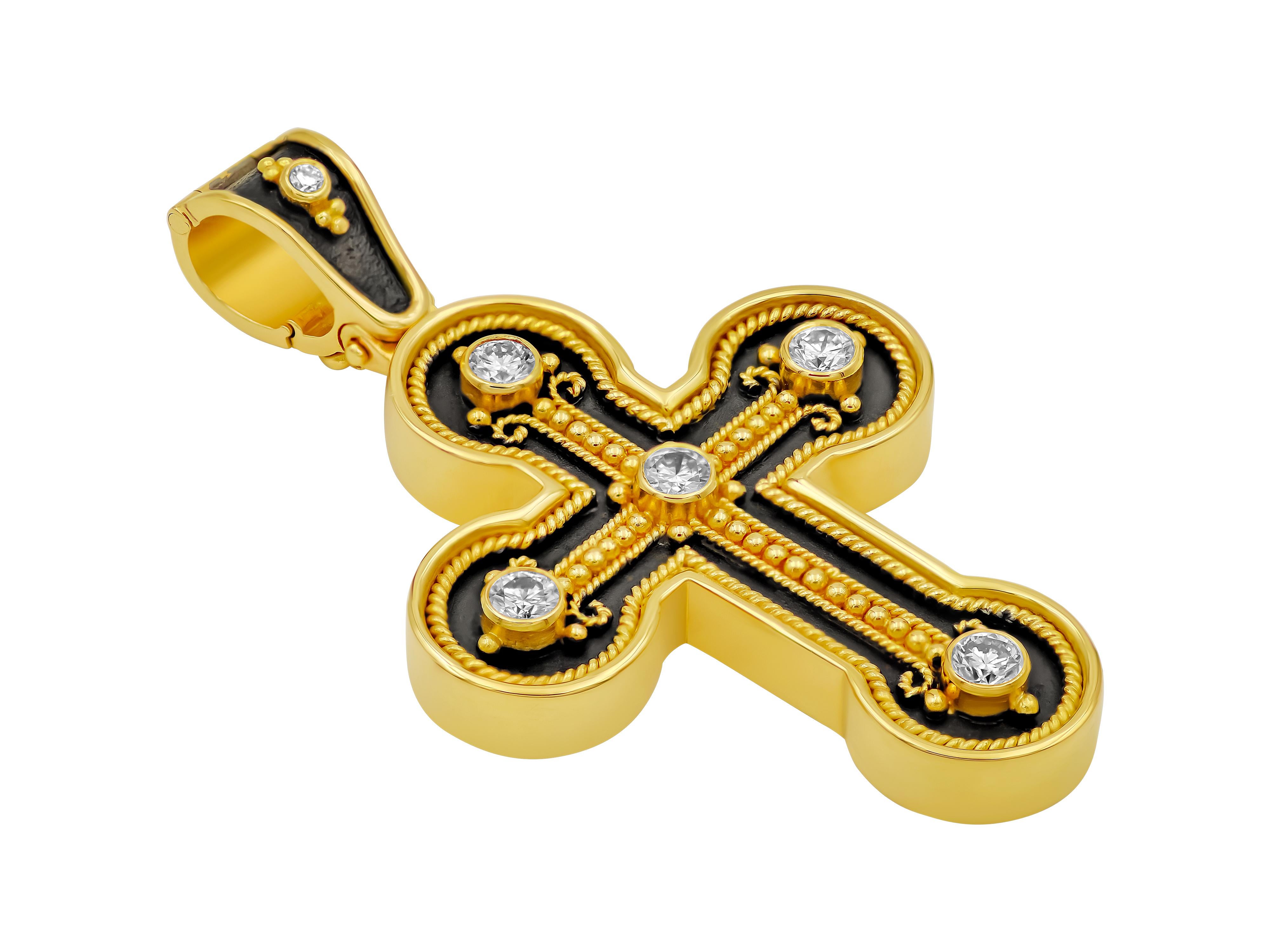 Dimos 18 Karat Gold Noir Diamanten Kreuz (Byzantinisch) im Angebot