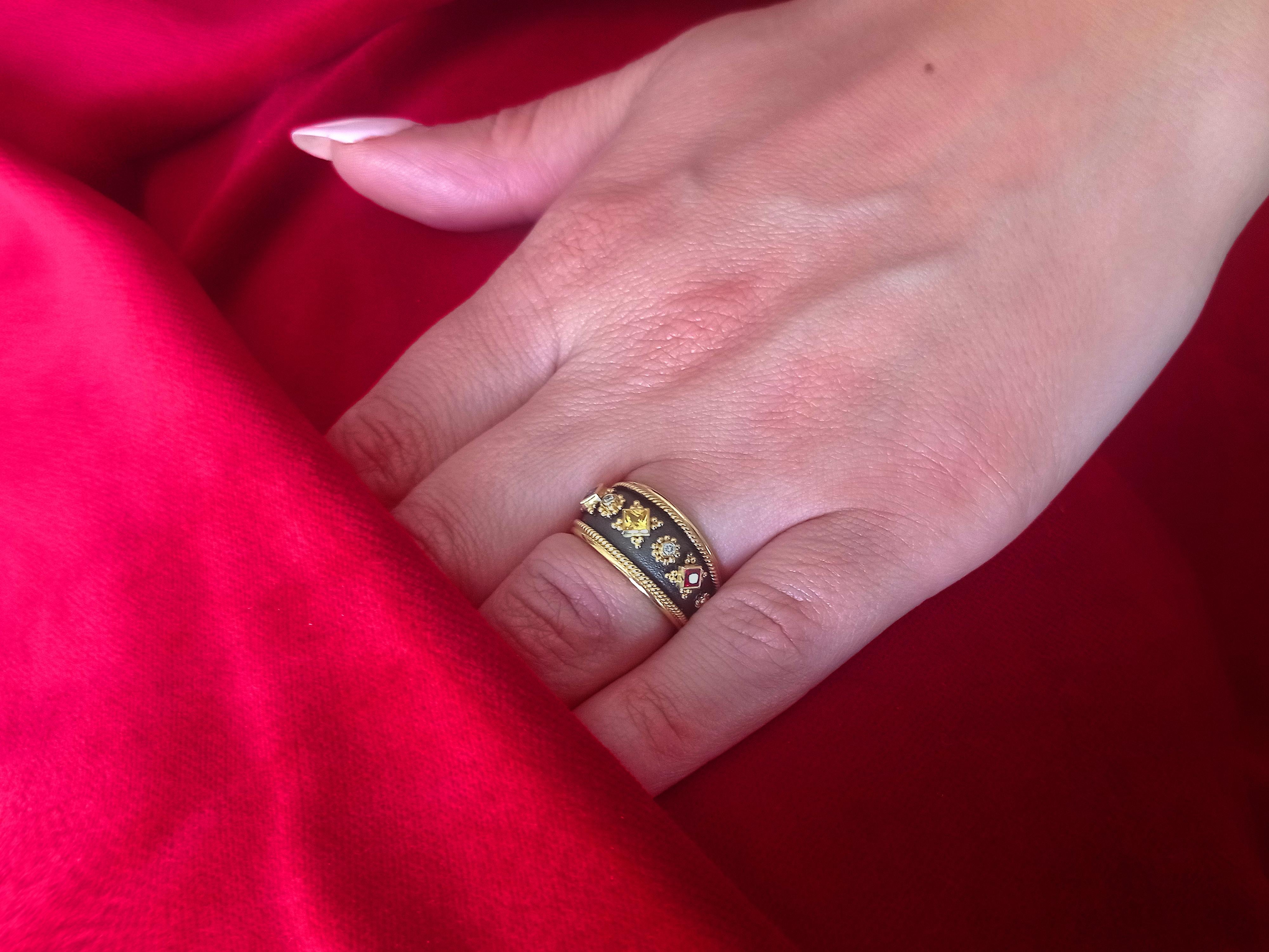 Dimos 18 Karat Gold Noir Mehrfarbiger Saphir-Ring im Zustand „Neu“ im Angebot in Athens, GR