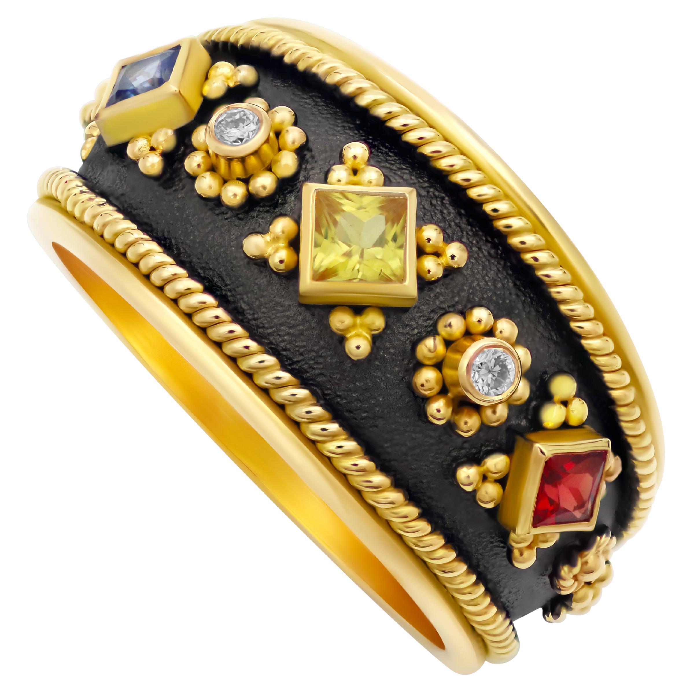 Dimos 18k Gold Noir Multicolor Sapphires Ring