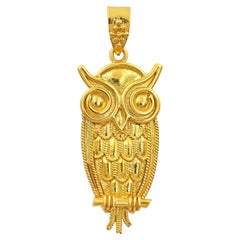 Antique Dimos 18k Gold Owl Pendant. Ancient Greek Symbol