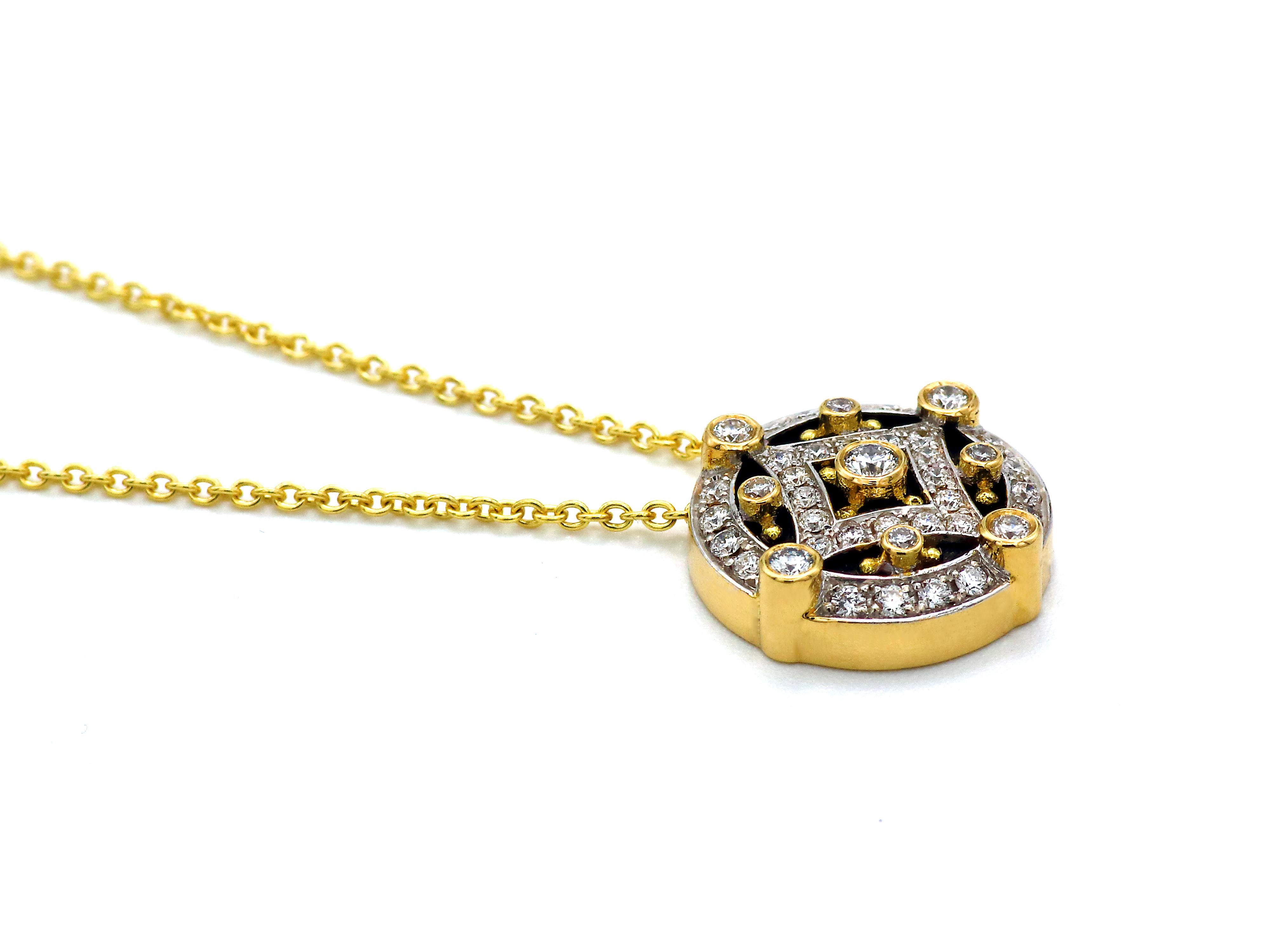 Byzantine Dimos 18k Gold Pendant in Necklace with Brilliant Diamonds For Sale