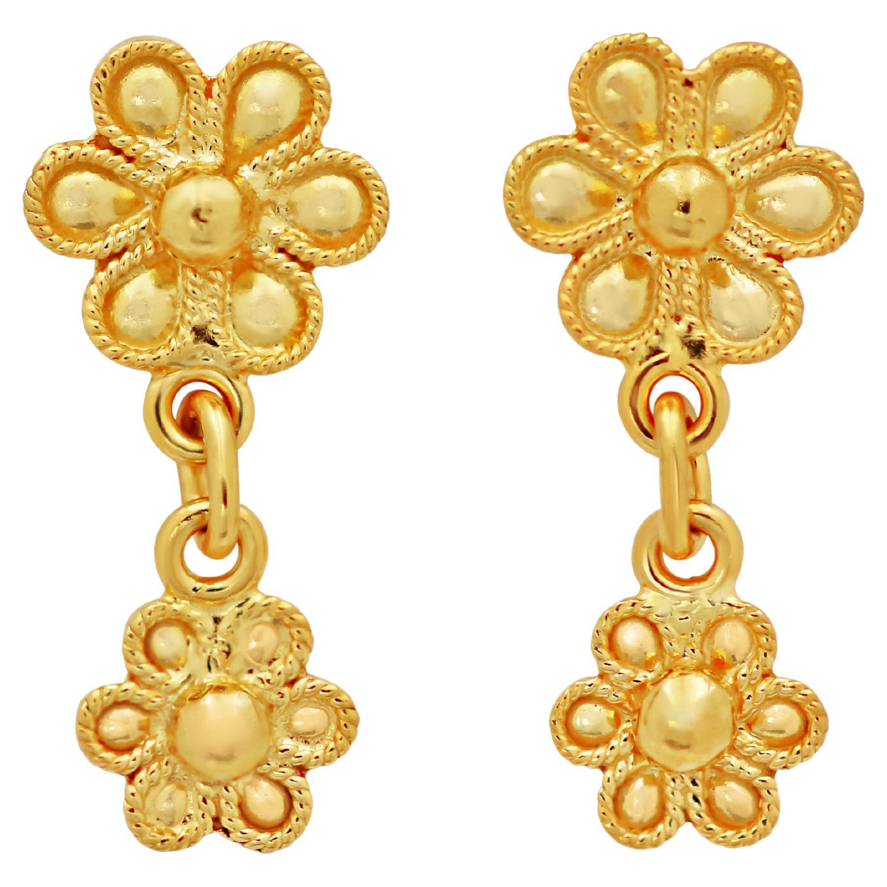 Dimos 18k Gold Rosettes Dangle Earrings For Sale