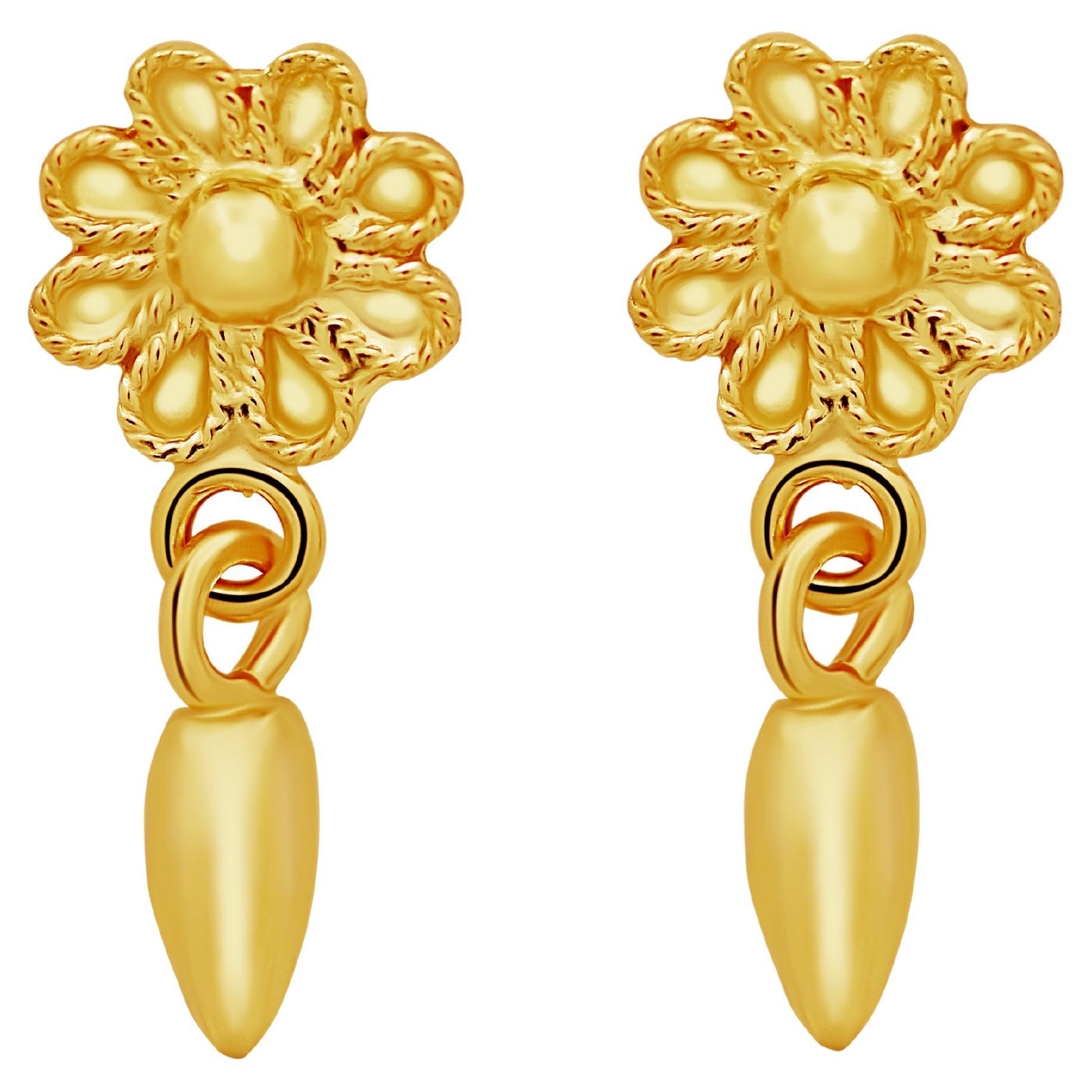 Dimos - Boucles d'oreilles pendantes en or 18k avec rosette unique