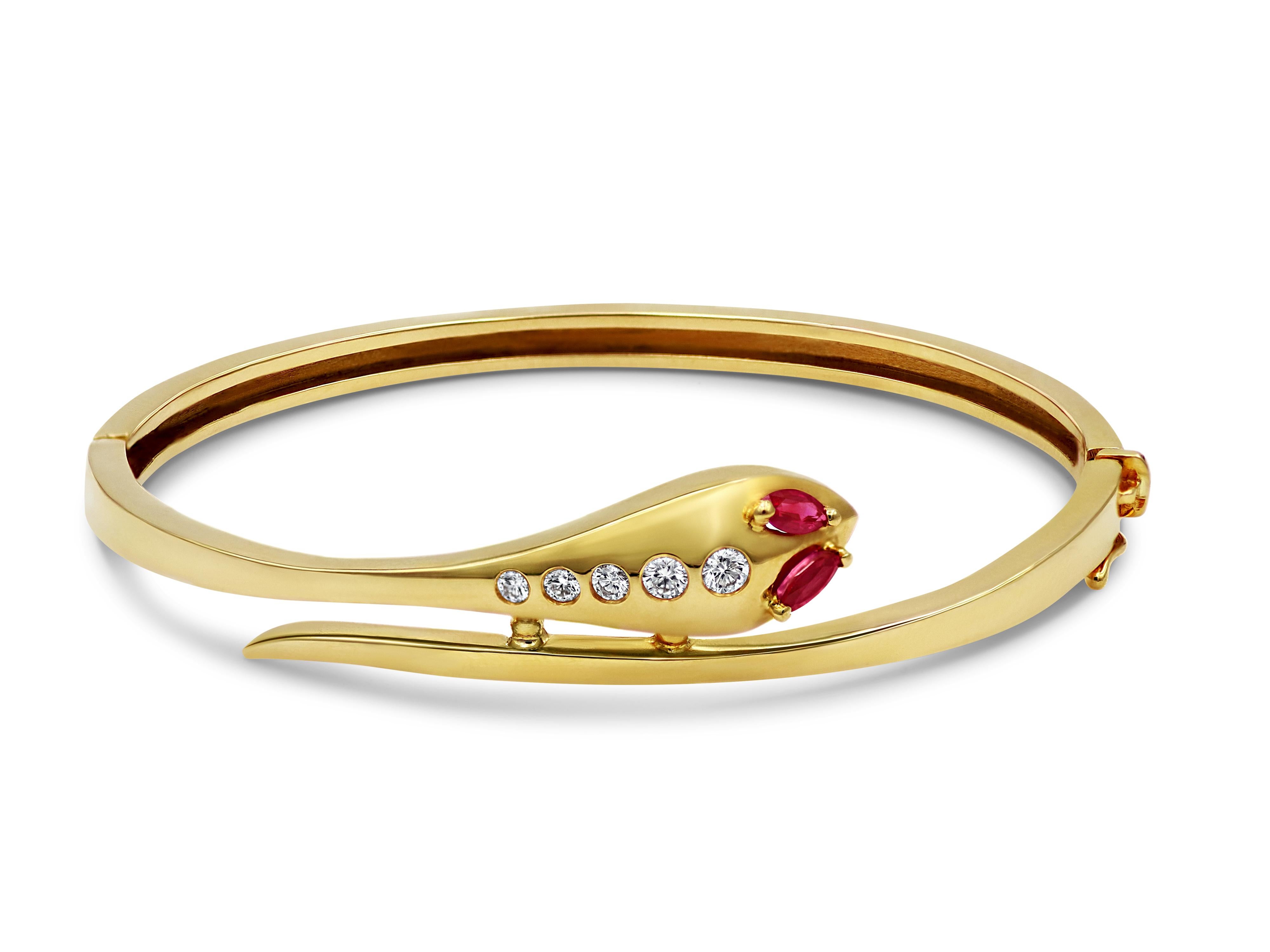 Moderne Dimos Bracelet serpent en or 18 carats avec rubis et diamants en vente