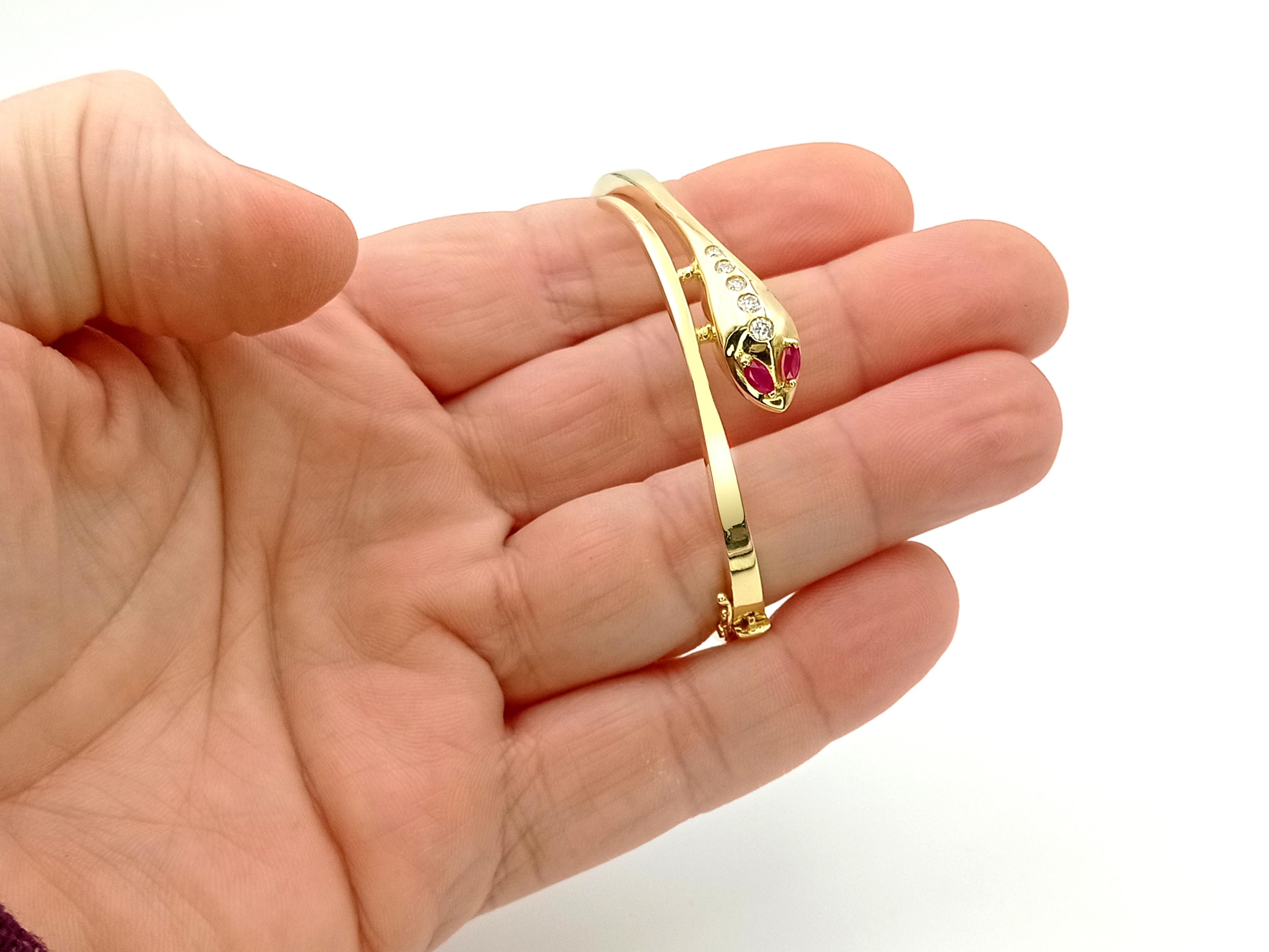 Modern Dimos 18k Gold Snake Bracelet with Rubies and Diamonds For Sale