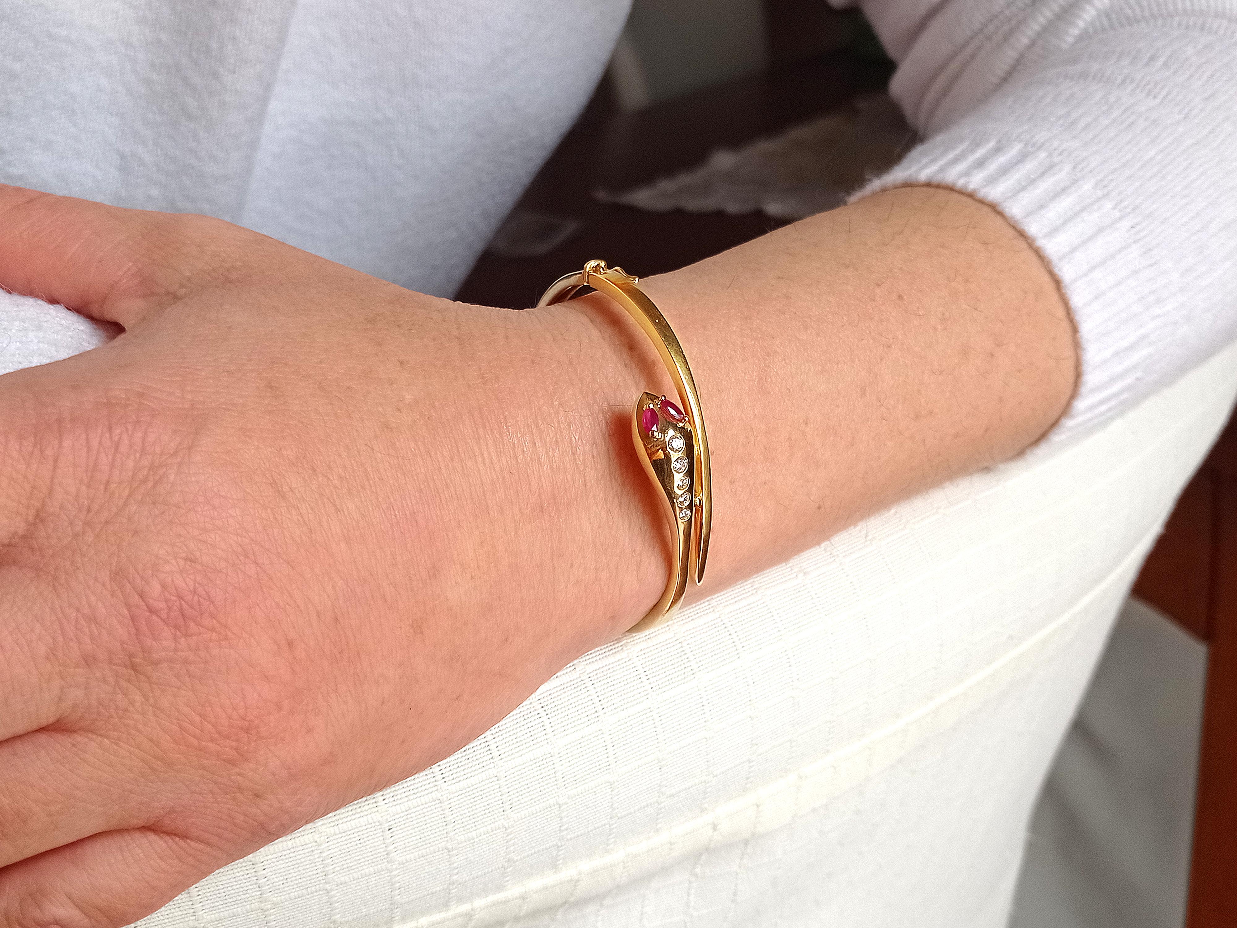 Women's Dimos 18k Gold Snake Bracelet with Rubies and Diamonds For Sale