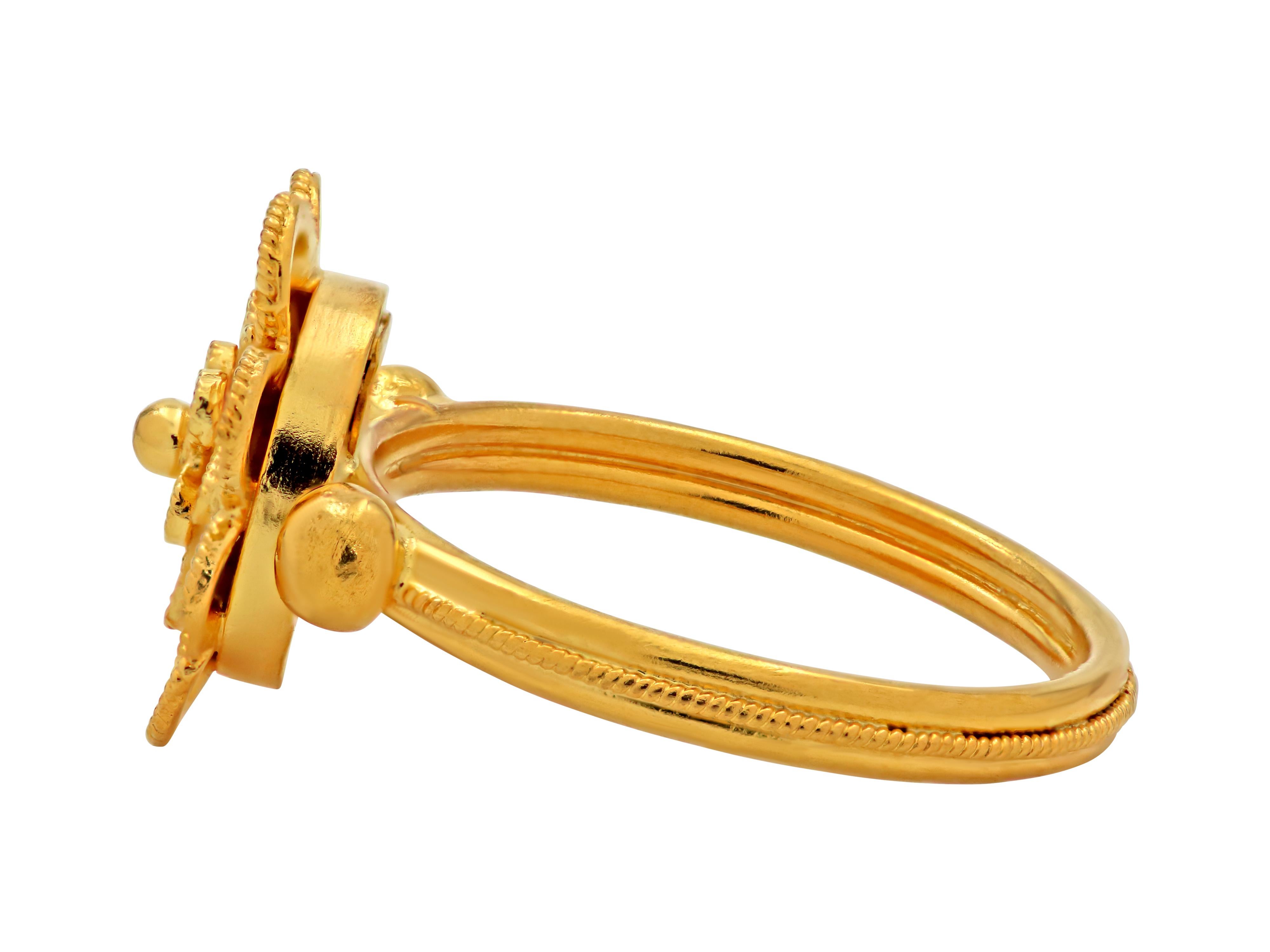 Classical Greek Dimos 18k Gold Triple Rosette Ring For Sale