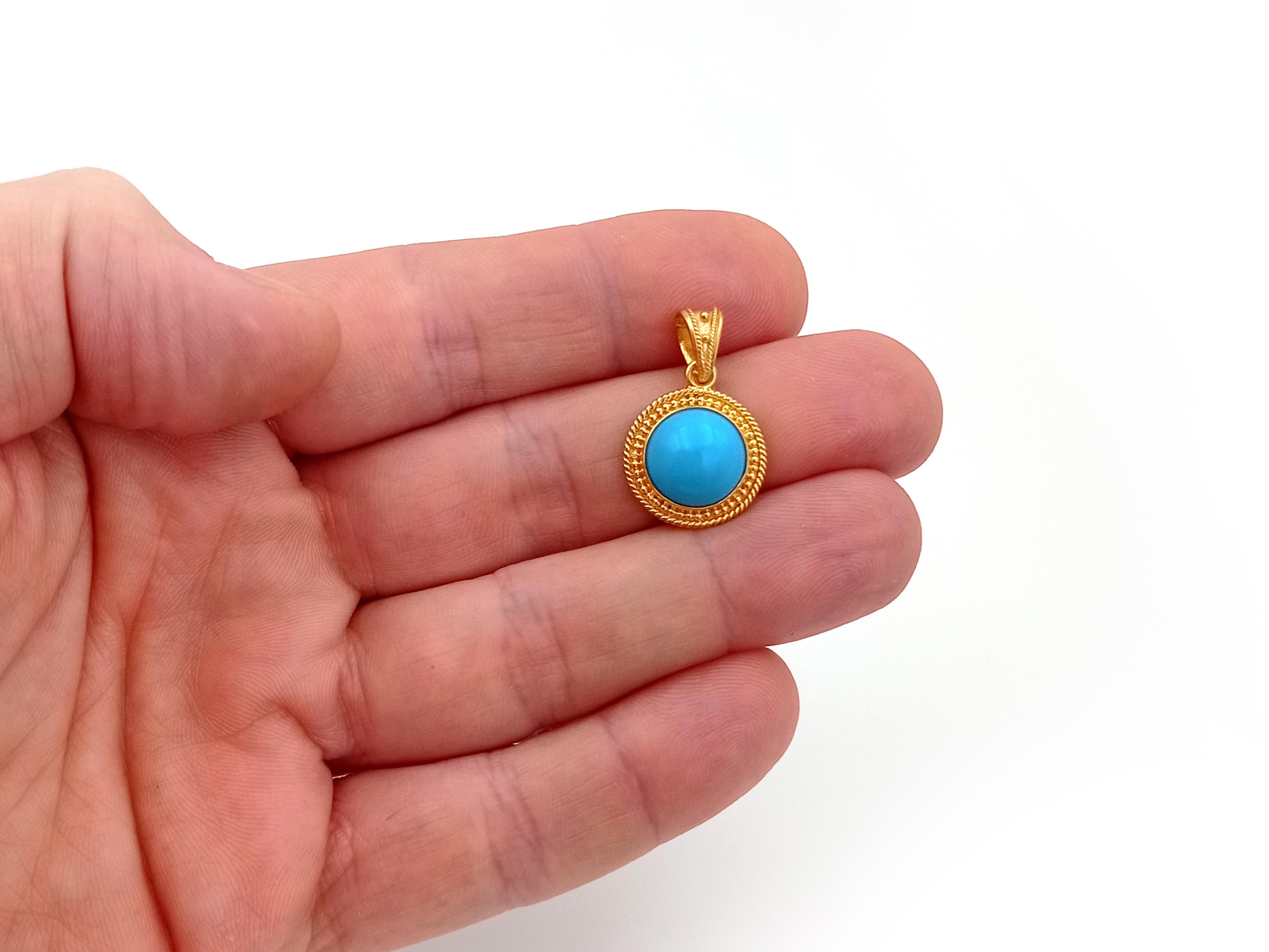 Neoclassical Dimos 18k Gold Turquoise Pendant For Sale