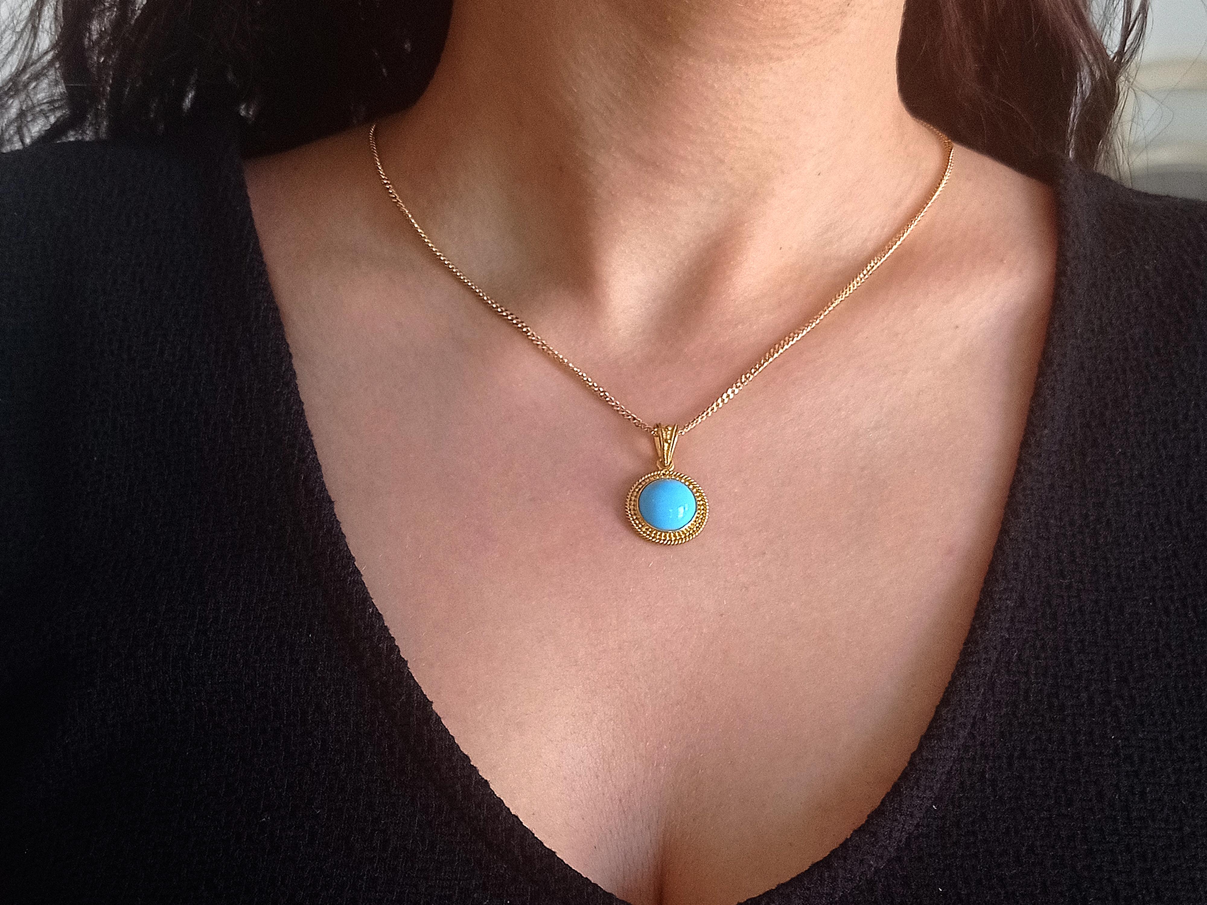 Cabochon Dimos 18k Gold Turquoise Pendant For Sale