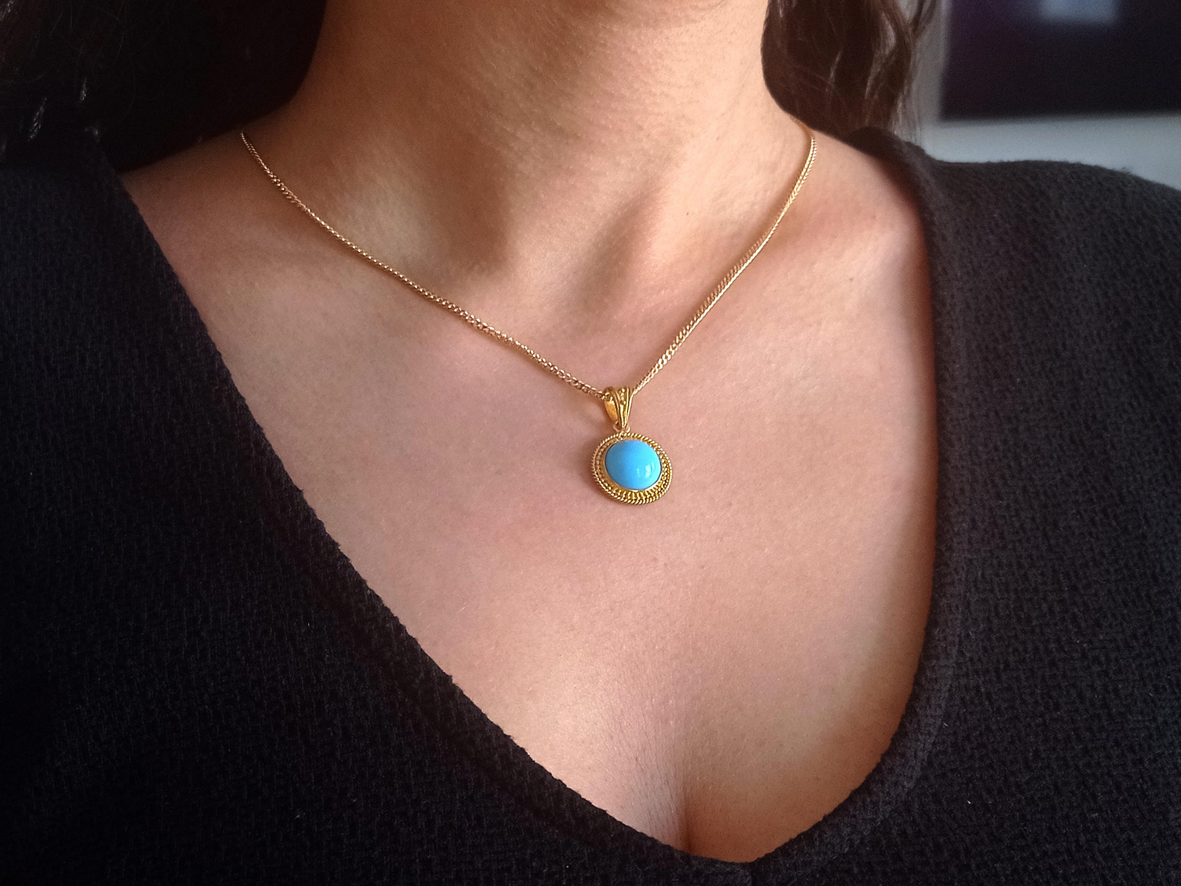 Dimos 18k Gold Turquoise Pendant In New Condition For Sale In Athens, GR